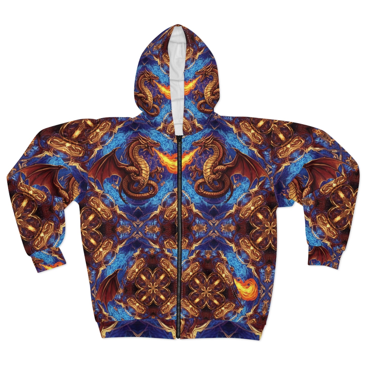 Dragon Kaleidoscope Zip Hoodie – All-Over Print Fantasy Dragon Jacket