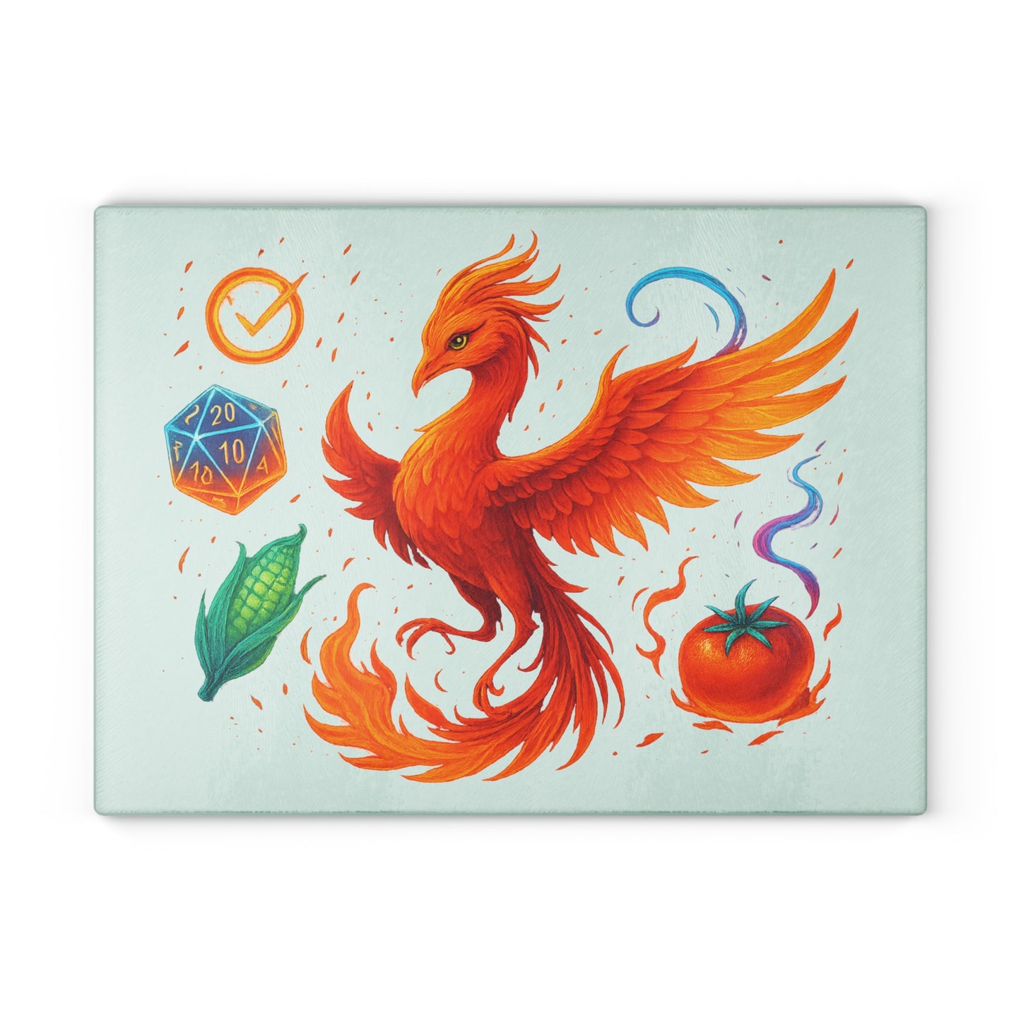 Vibrant Phoenix Glass Cutting Board - Unique Kitchen Decor, Ideal for Gamers, Great Gift for Holidays, BBQ, and Housewarming!