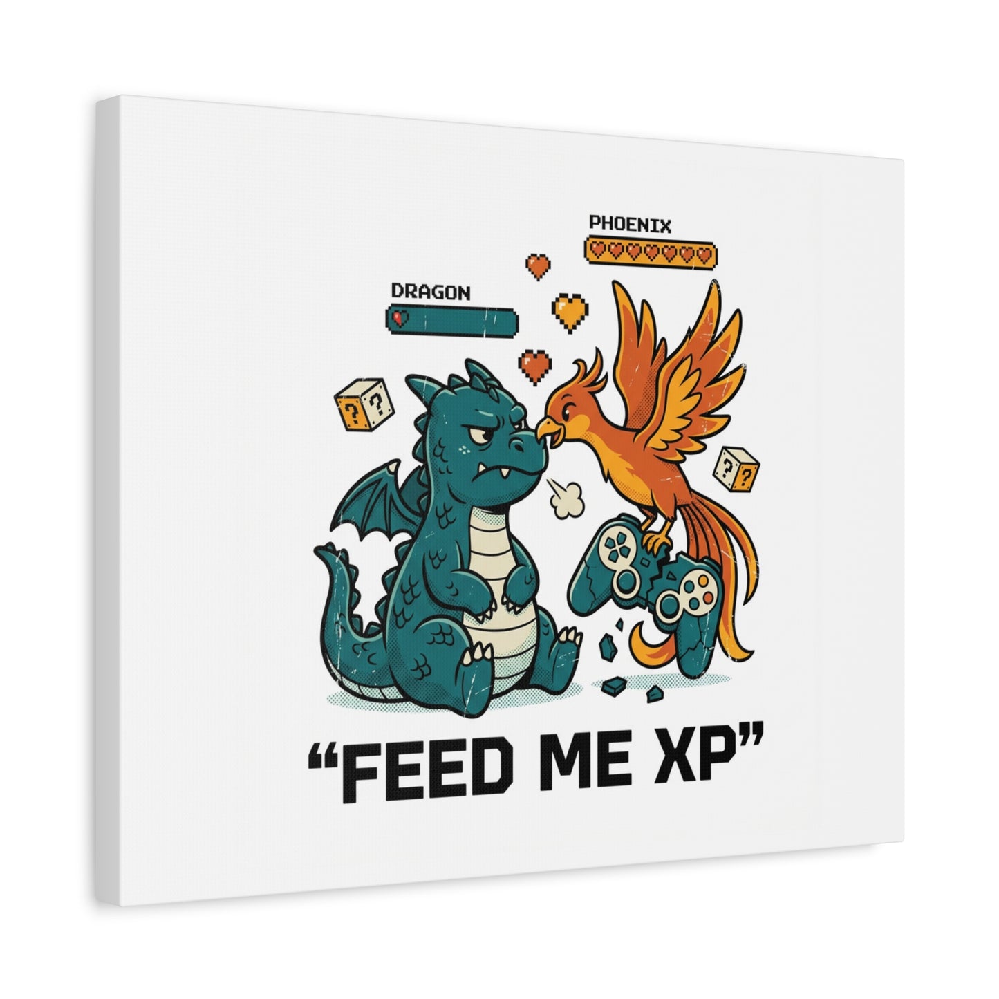 Feed Me XP Canvas | Gamer Dragon Phoenix Wall Art, Neon Meme Skate Style
