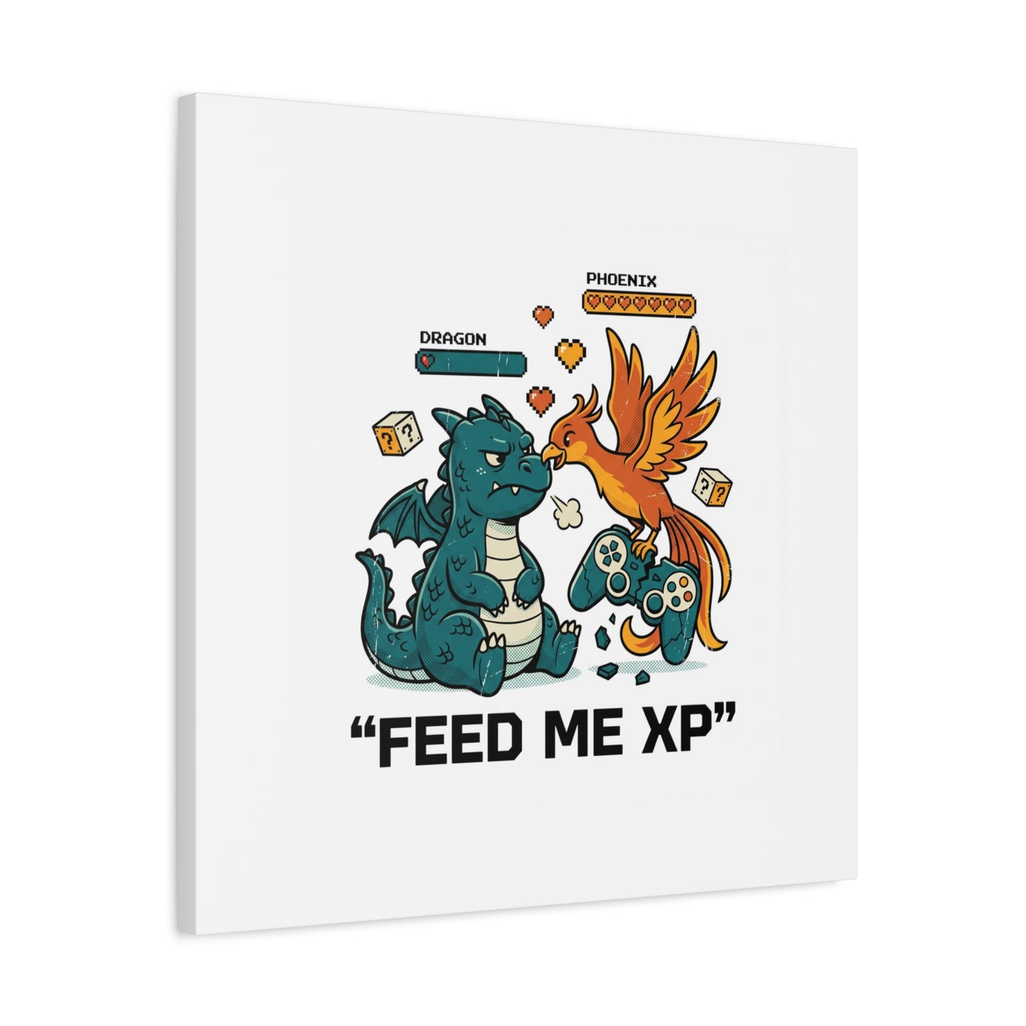 Feed Me XP Canvas | Gamer Dragon Phoenix Wall Art, Neon Meme Skate Style
