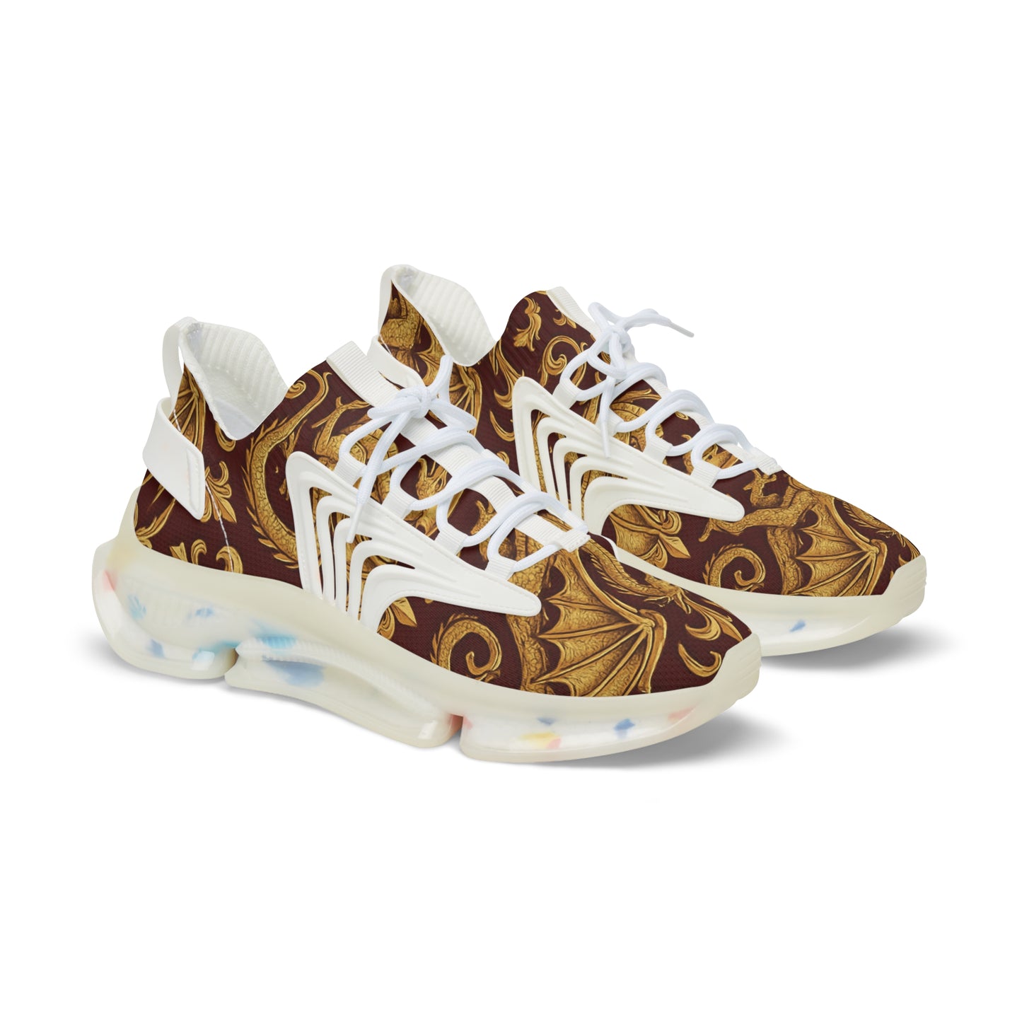 Stylish Men's Mesh Sneakers with Elegant Golden Dragon Design, Fitness Shoe, Casual Kick, Gift for Him, Trendy Footwear