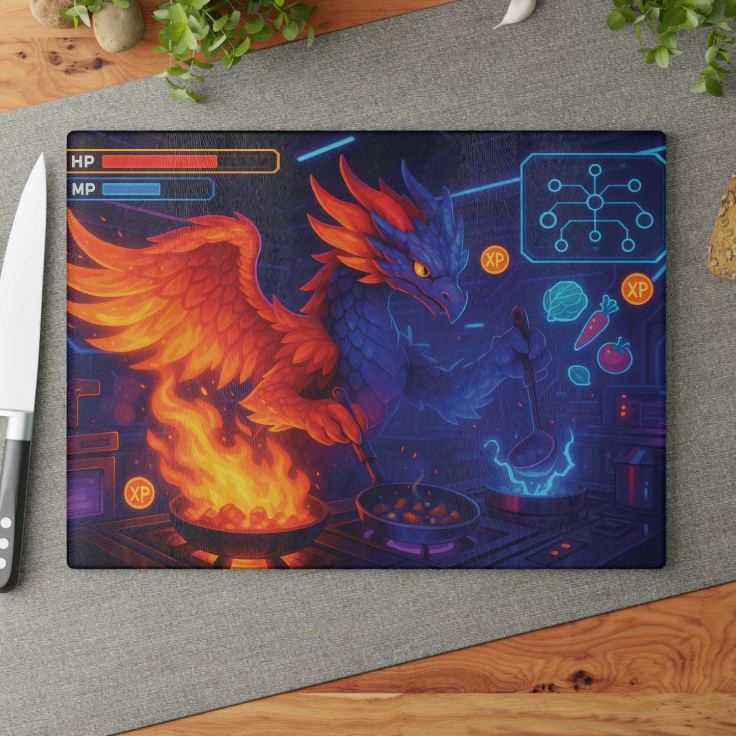 Fantasy Dragon Glass Cutting Board | Unique Kitchen Decor, Gamer Gift, Cooking Accessory, Housewarming Present, D&D Themed Kitchenware