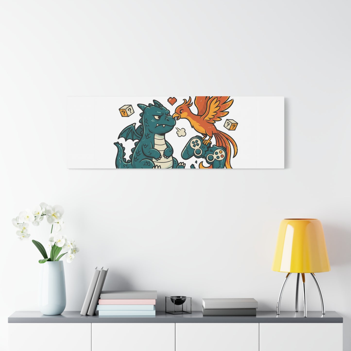 Feed Me XP Canvas | Gamer Dragon Phoenix Wall Art, Neon Meme Skate Style