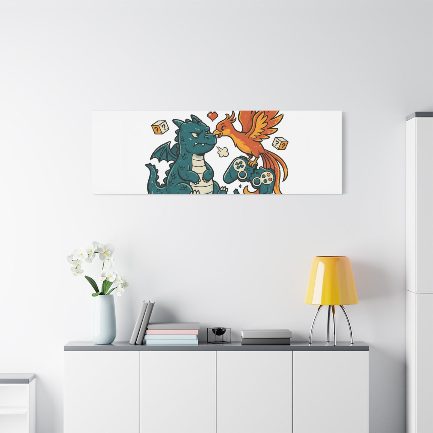 Feed Me XP Canvas | Gamer Dragon Phoenix Wall Art, Neon Meme Skate Style