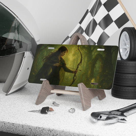 Enchanting Art Vanity Plate with Elven Archer Design, Custom License Plate, Unique Car Decor, Greenery Theme, Gift for Fantasy Lovers