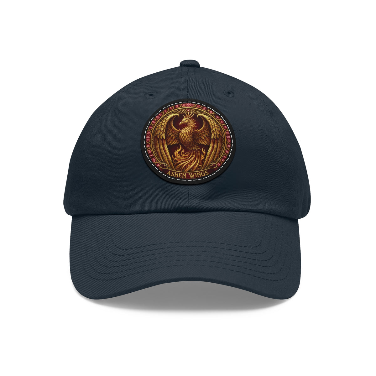 Ember Phoenix Leather Patch Dad Hat — Vintage Firebird Round Patch Cap