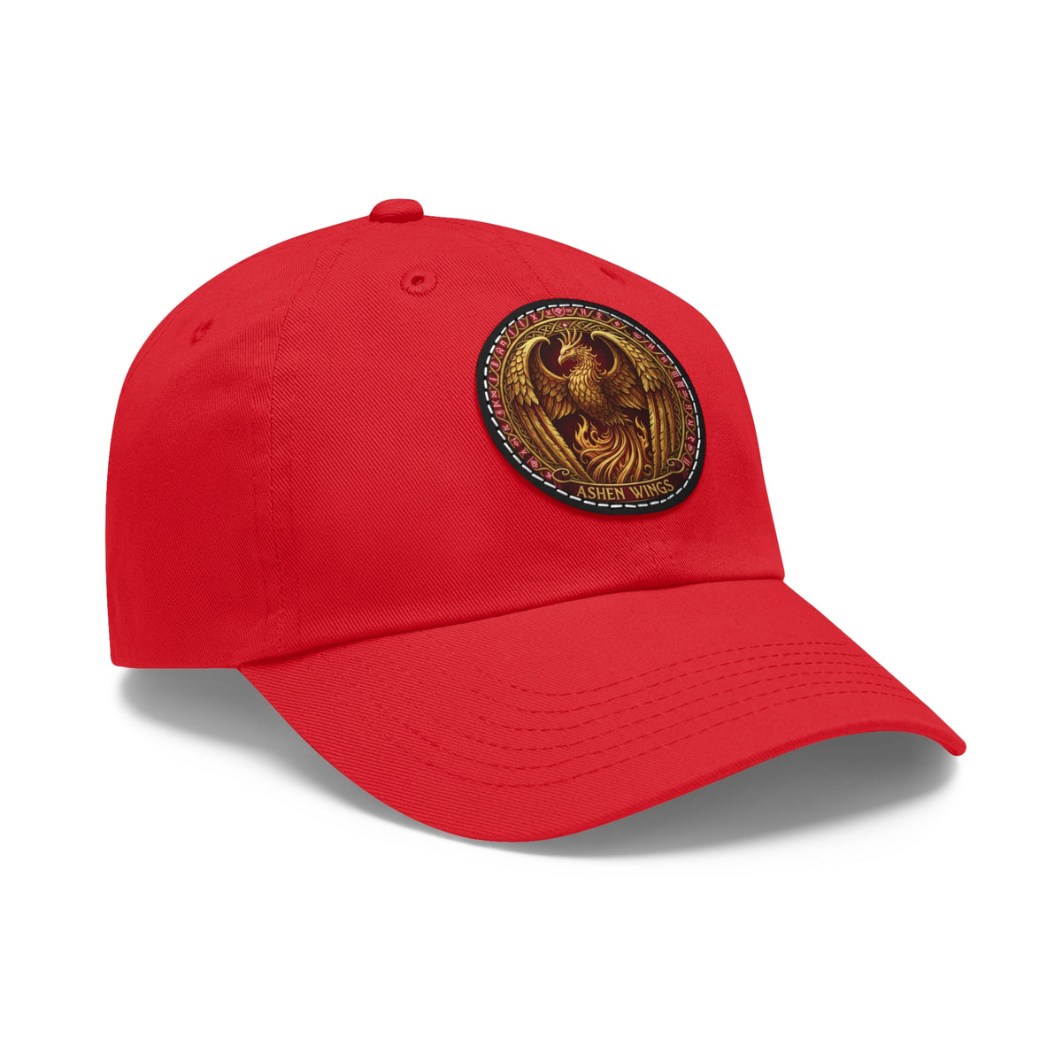 Ember Phoenix Leather Patch Dad Hat — Vintage Firebird Round Patch Cap