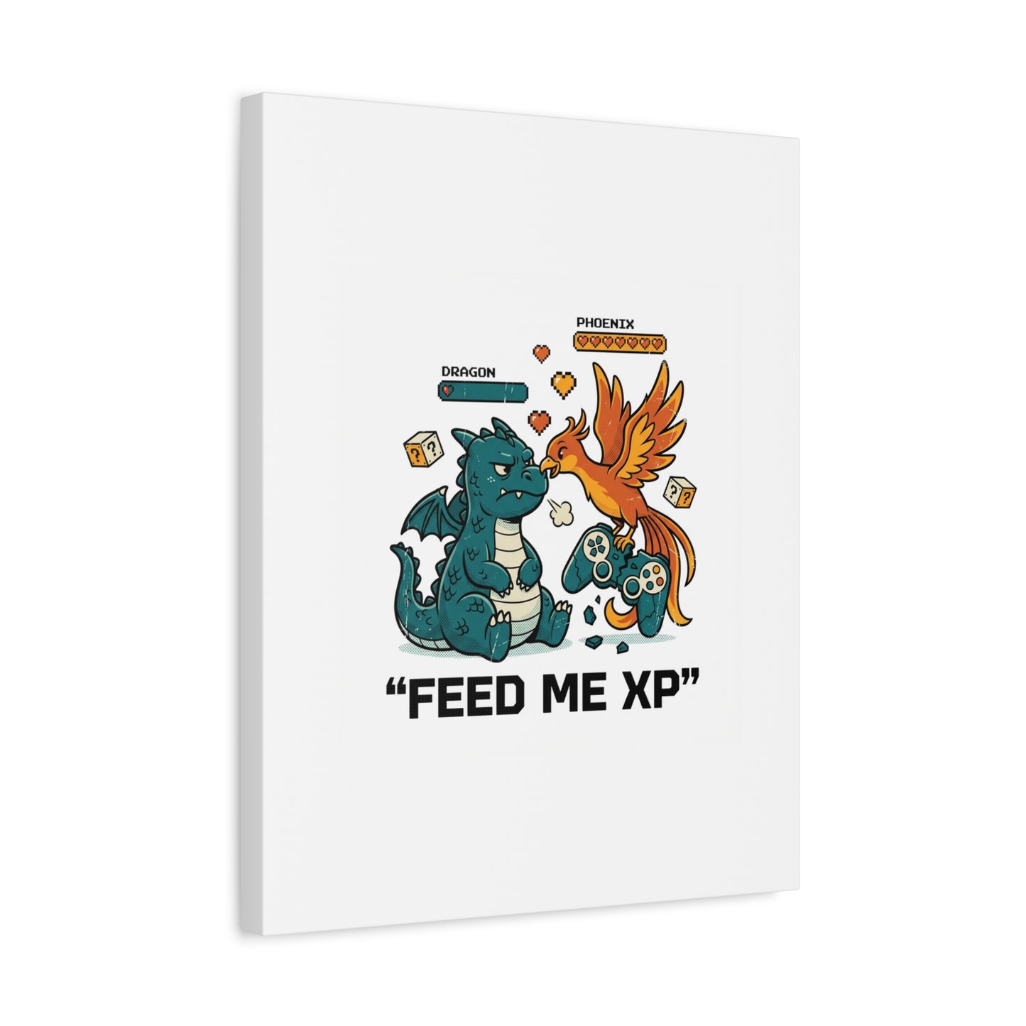 Feed Me XP Canvas | Gamer Dragon Phoenix Wall Art, Neon Meme Skate Style