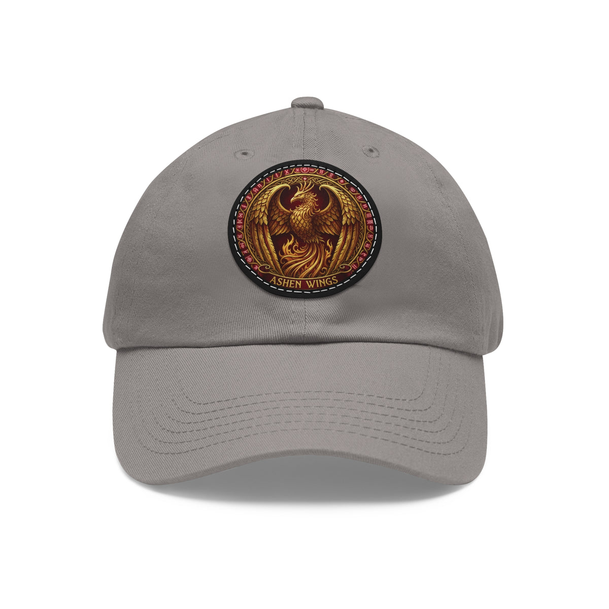 Ember Phoenix Leather Patch Dad Hat — Vintage Firebird Round Patch Cap