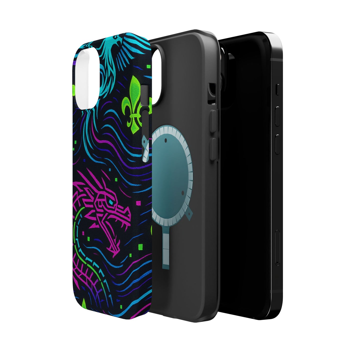 Dynamic Dragon Magnetic Phone Case | Colorful Floral Design | Gift for Gamers, Fantasy Lovers, Halloween, Unique Accessories