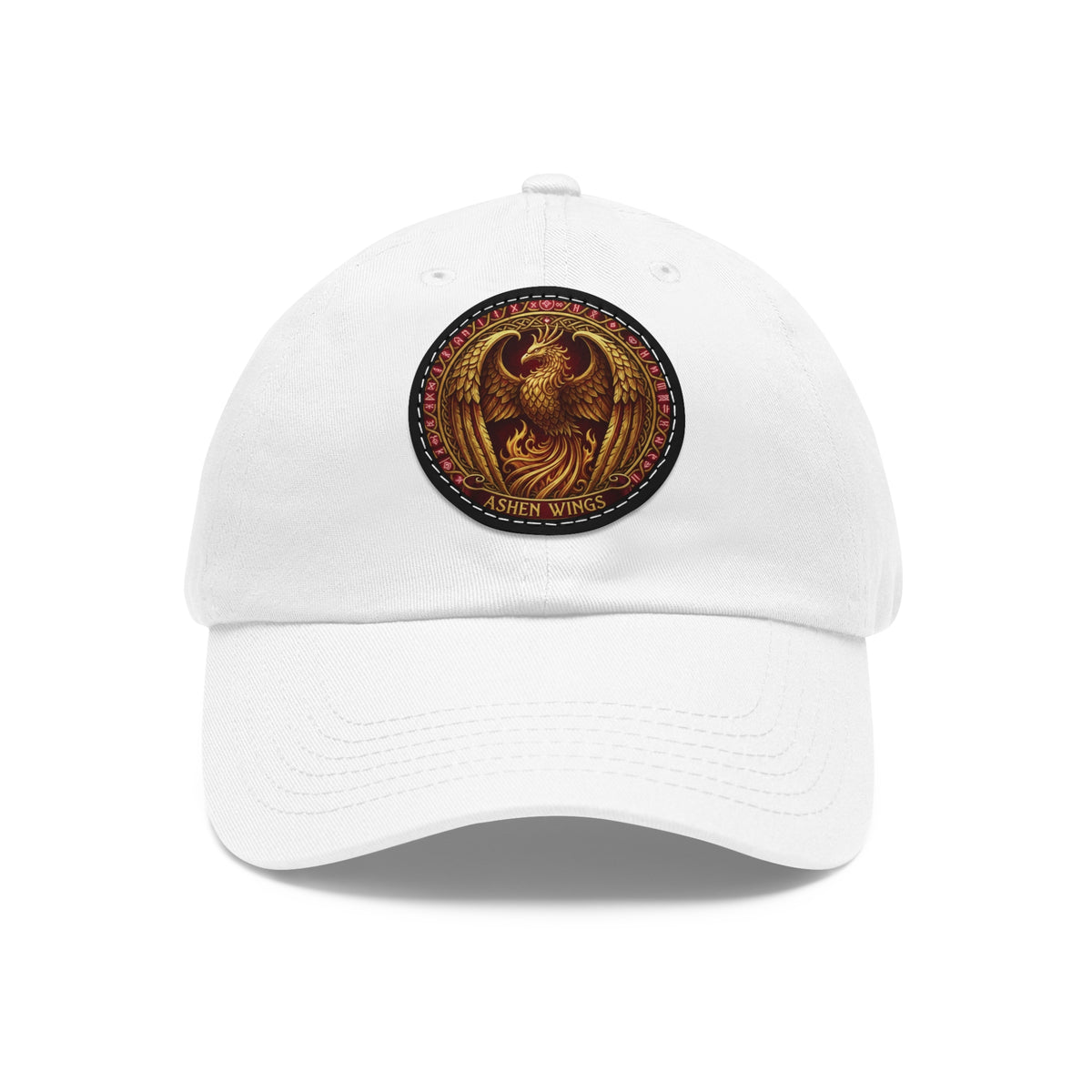 Ember Phoenix Leather Patch Dad Hat — Vintage Firebird Round Patch Cap