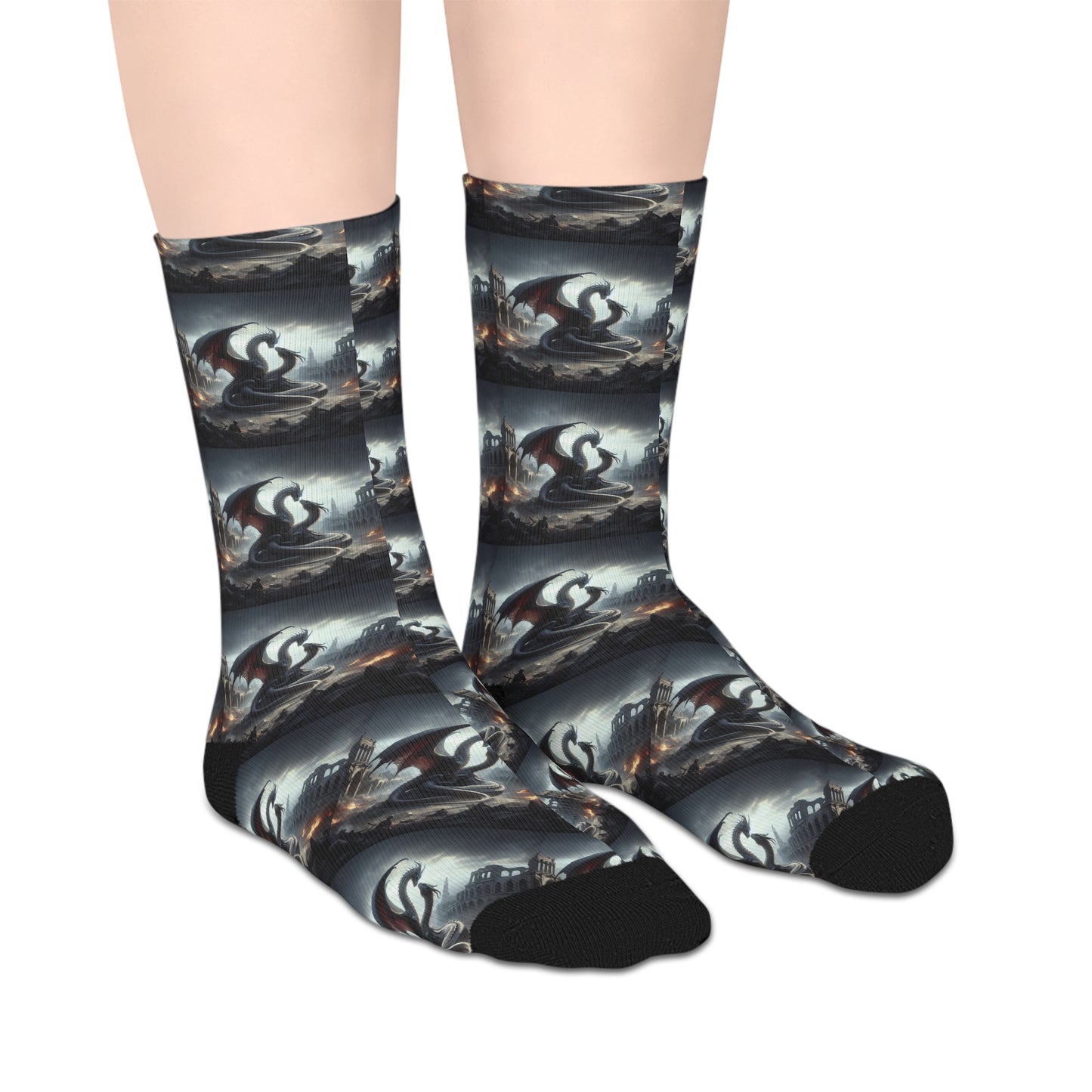 Fantasy Dragon Mid-Length Socks | Cozy Sock Gift, Arcane Art Socks, Unique Fashion Socks, Seasonal Gift for Gamers & Fantasy Lovers