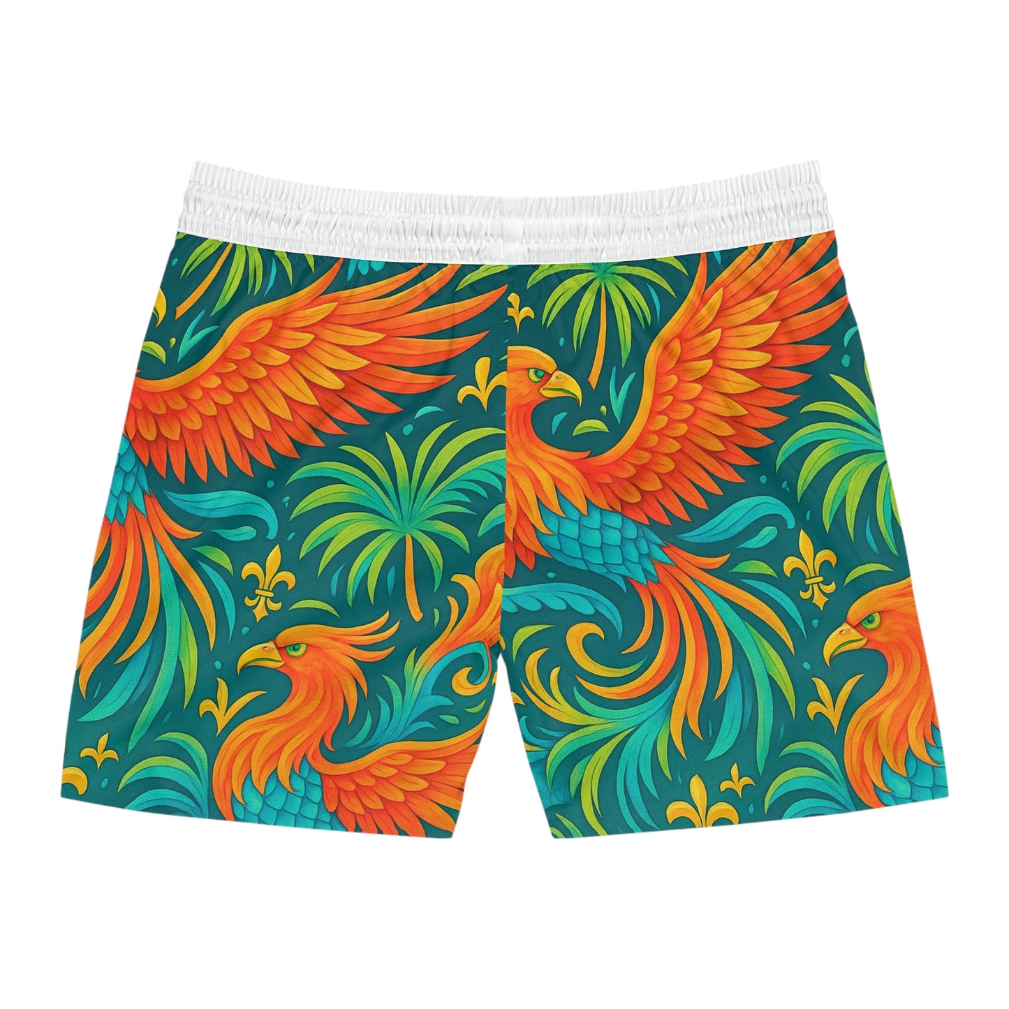 Vibrant Phoenix Men's Swim Shorts, Tropical Swimwear, Beach Shorts for Men, Summer Vacation Attire, Pool Party Essentials, AOP Swimwear