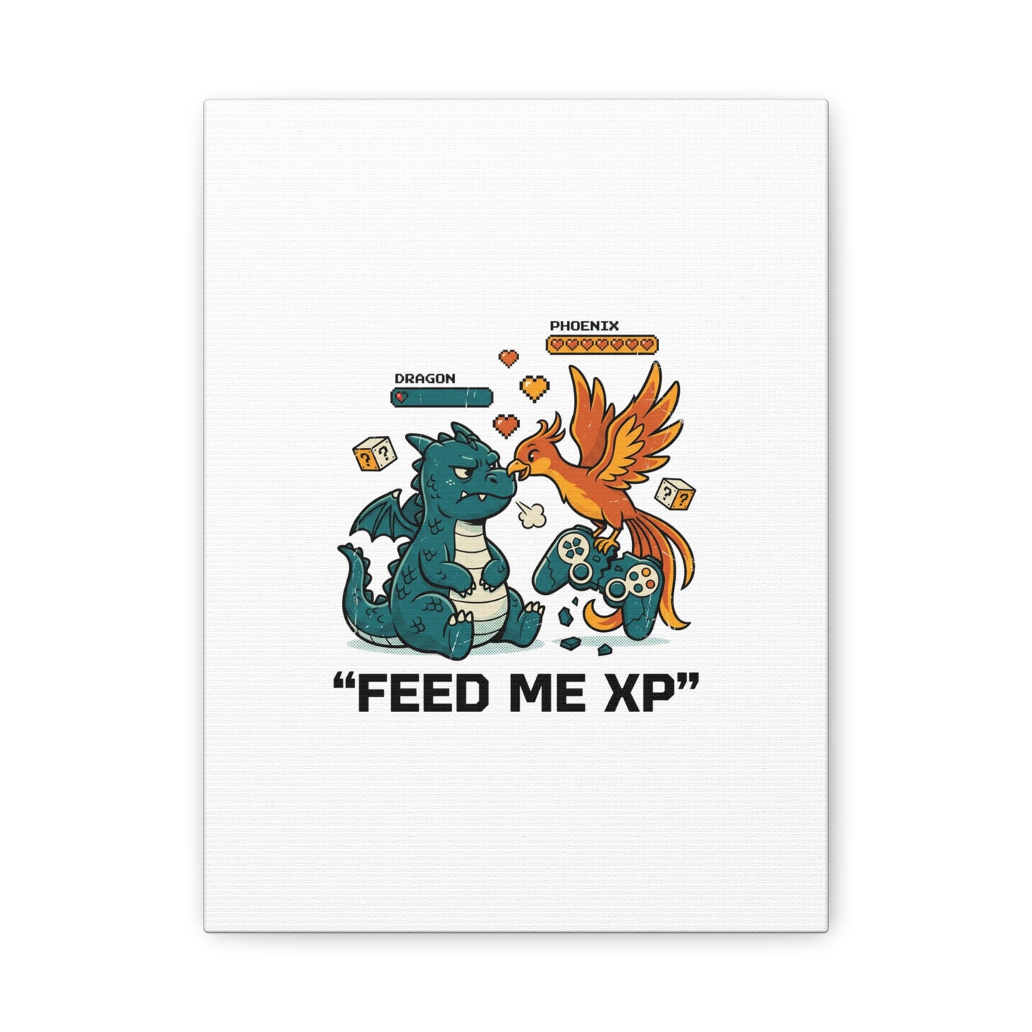 Feed Me XP Canvas | Gamer Dragon Phoenix Wall Art, Neon Meme Skate Style