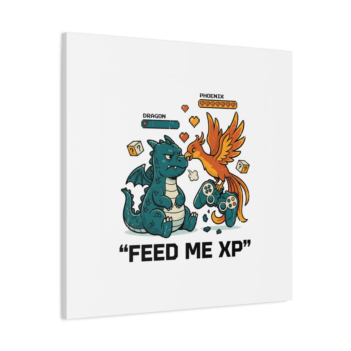 Feed Me XP Canvas | Gamer Dragon Phoenix Wall Art, Neon Meme Skate Style