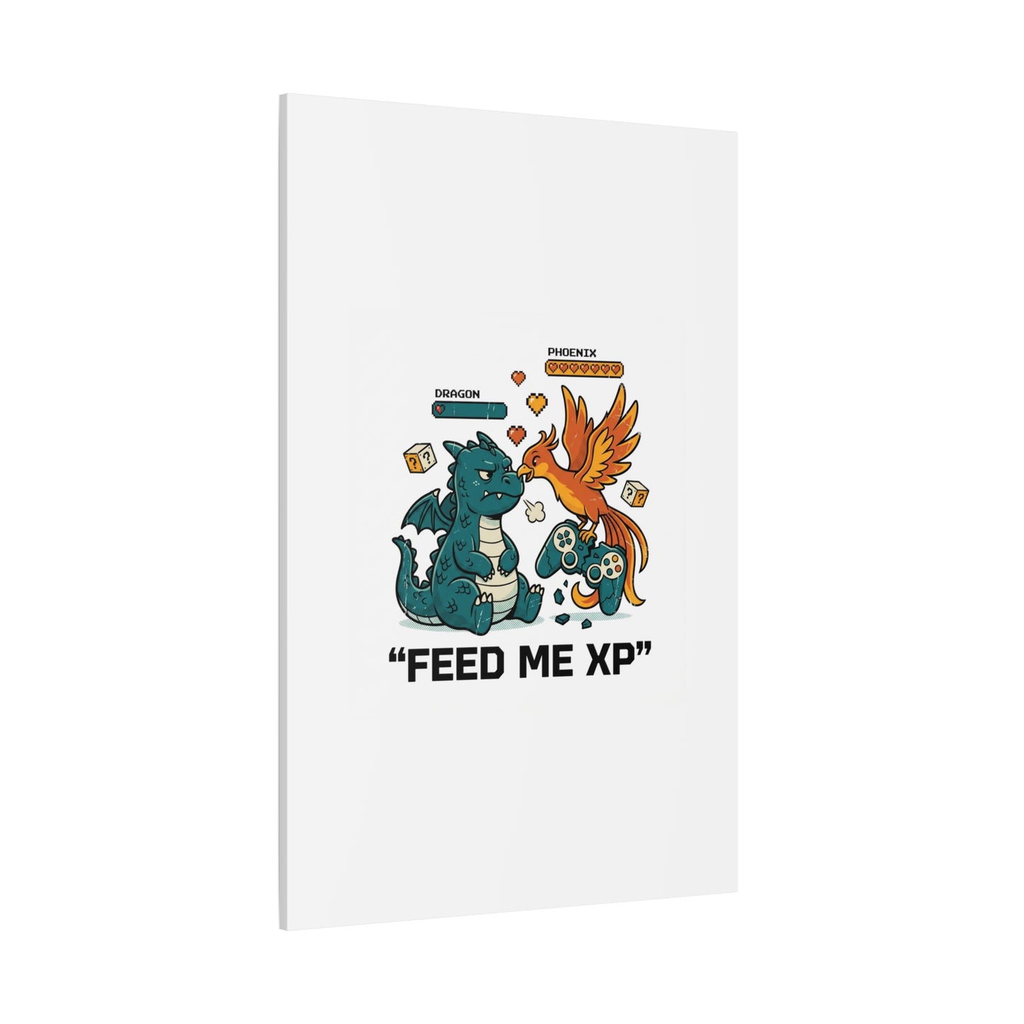 Feed Me XP Canvas | Gamer Dragon Phoenix Wall Art, Neon Meme Skate Style