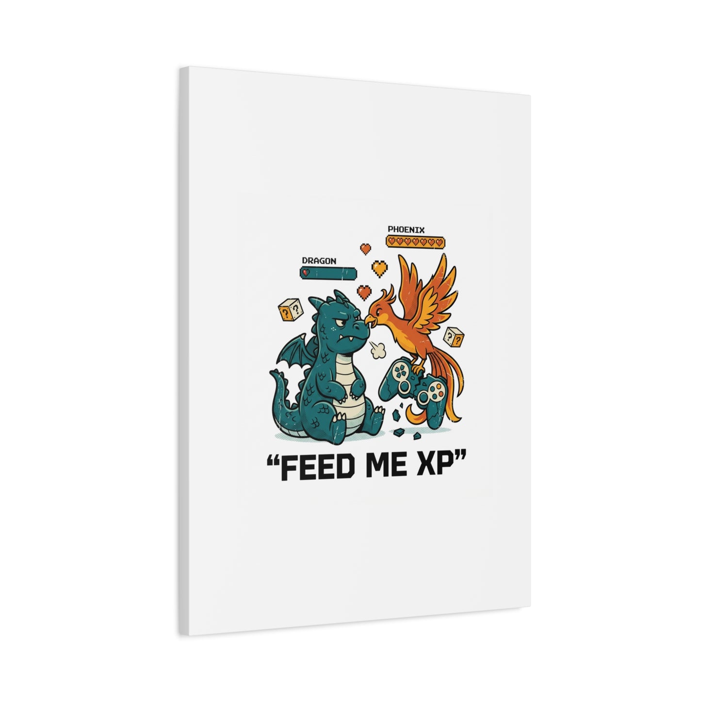 Feed Me XP Canvas | Gamer Dragon Phoenix Wall Art, Neon Meme Skate Style