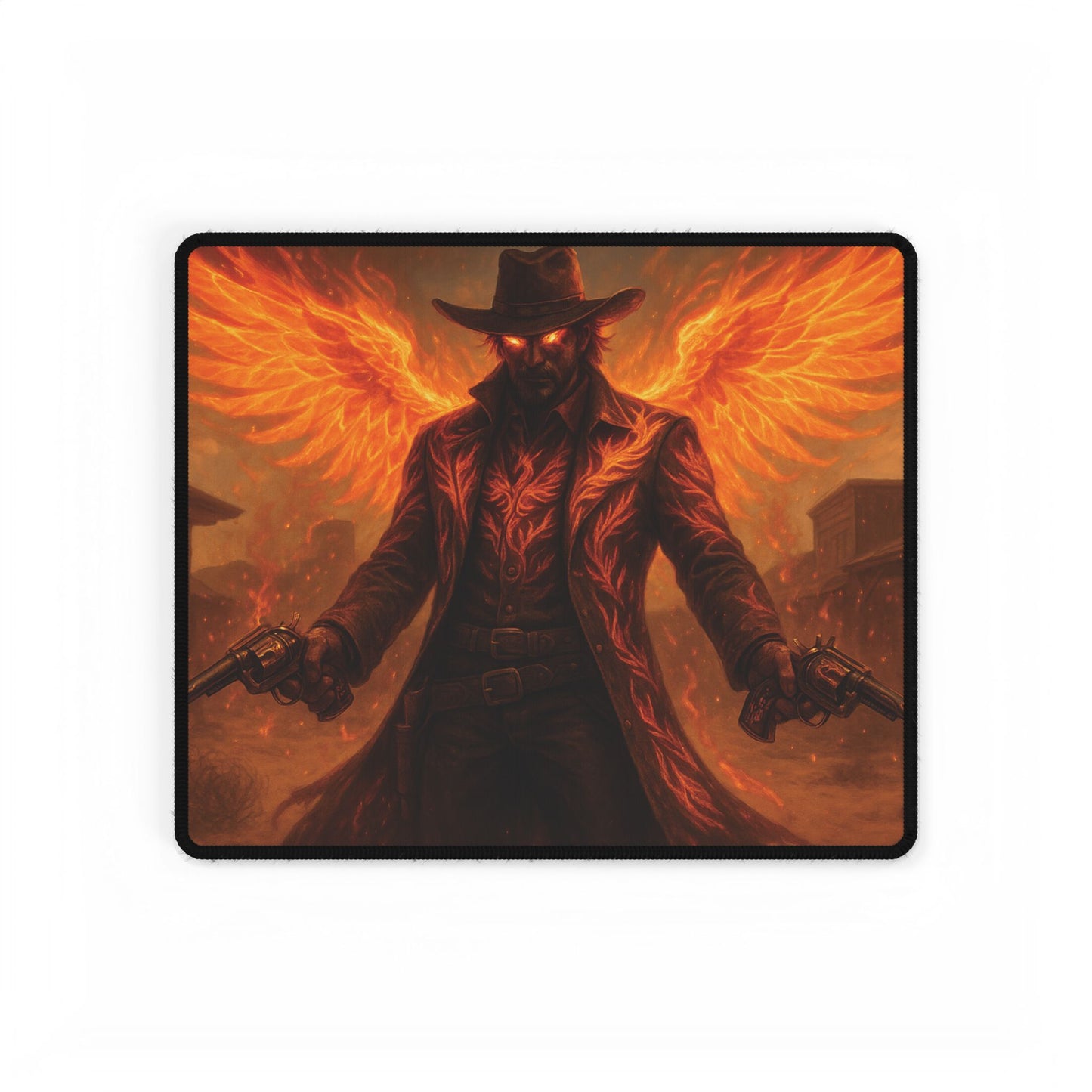 Stylish Gaming Desk Mat - Fiery Cowboy Design, Office Decor, Gamer Gift, Unique Desk Accessories, Halloween, Western Theme