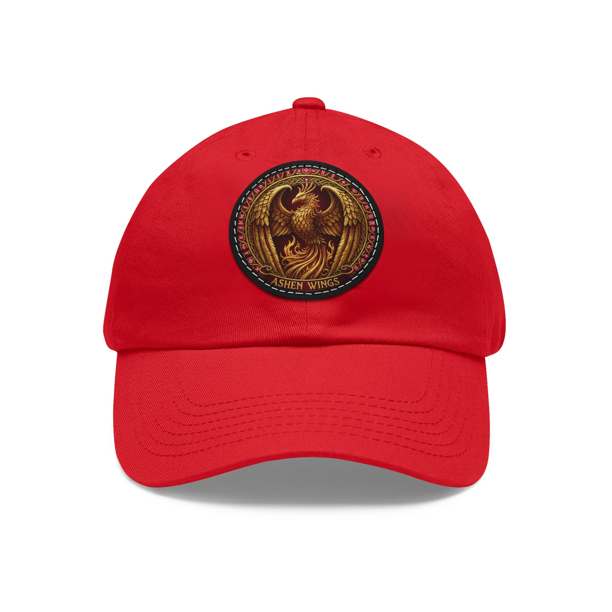 Ember Phoenix Leather Patch Dad Hat — Vintage Firebird Round Patch Cap