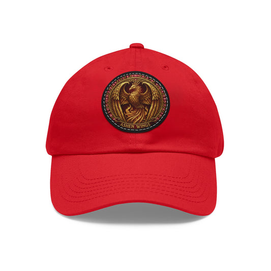 Ember Phoenix Leather Patch Dad Hat — Vintage Firebird Round Patch Cap