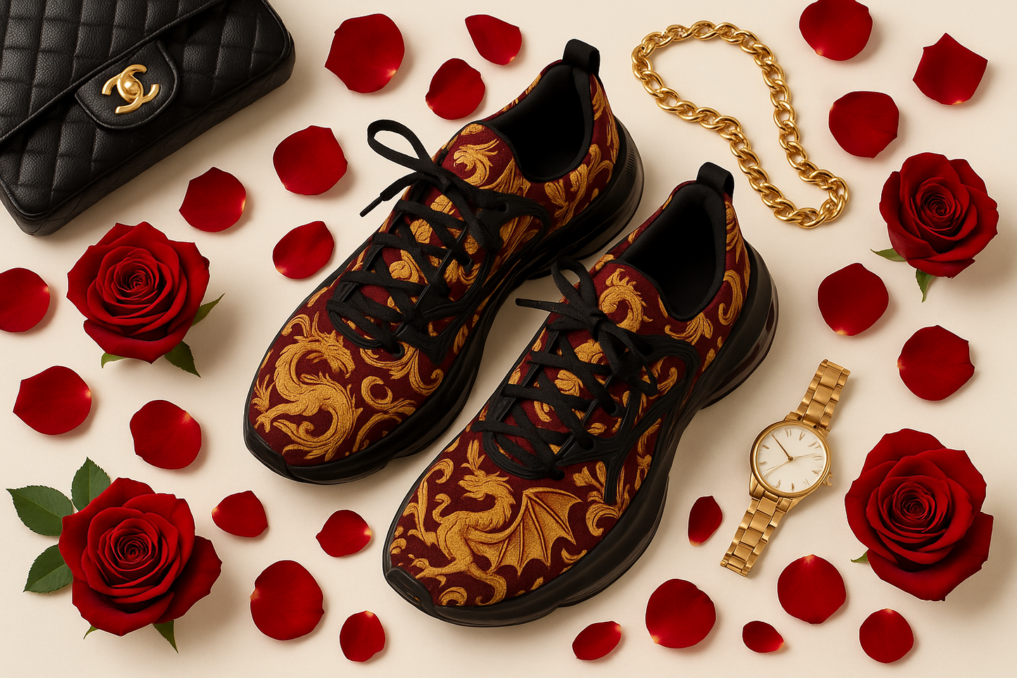Stylish Men's Mesh Sneakers with Elegant Golden Dragon Design, Fitness Shoe, Casual Kick, Gift for Him, Trendy Footwear