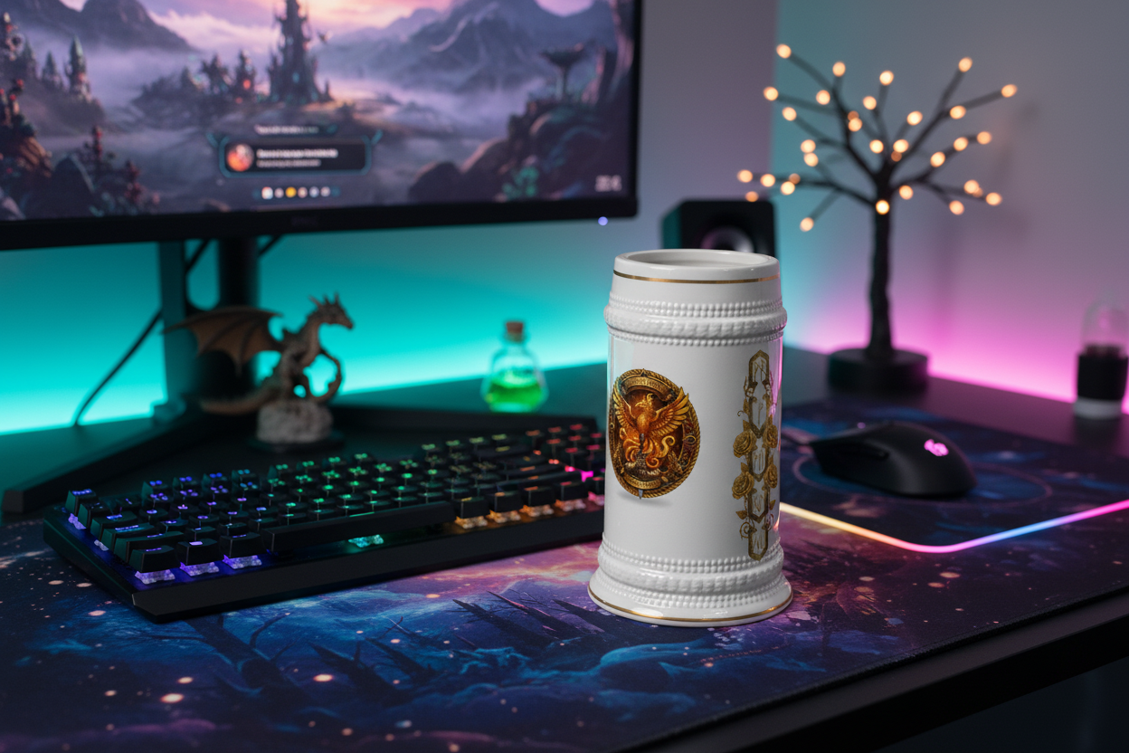 Phoenix Crest Beer Stein – Vintage Mythical Firebird Mug for Beer Lovers