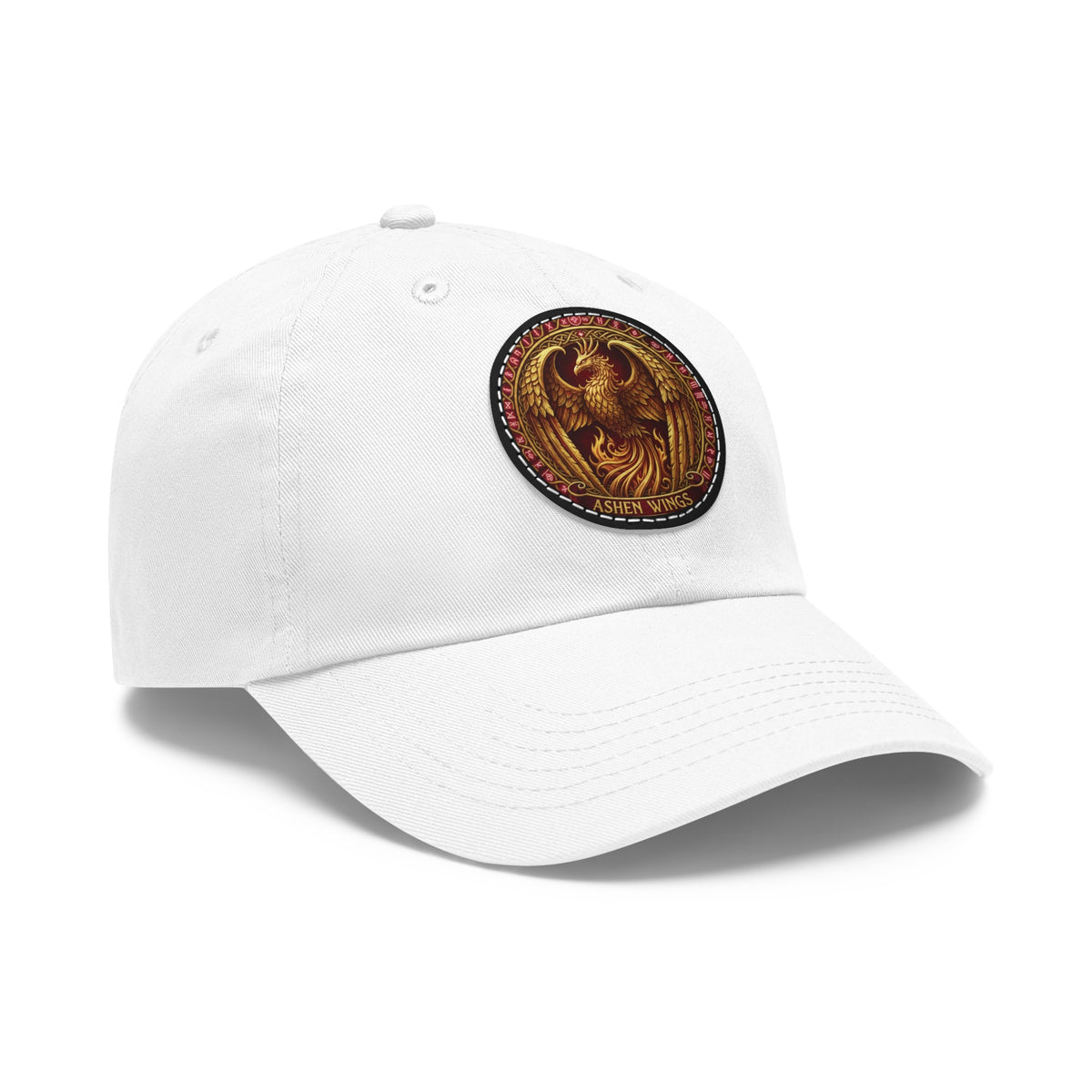 Ember Phoenix Leather Patch Dad Hat — Vintage Firebird Round Patch Cap