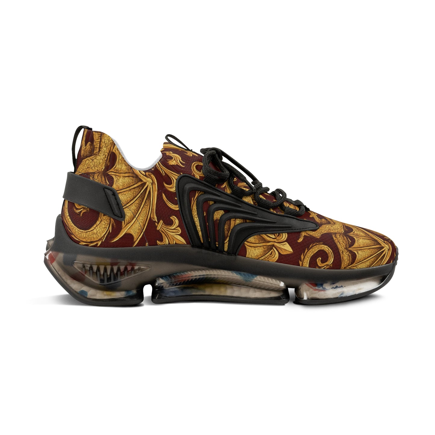 Stylish Men's Mesh Sneakers with Elegant Golden Dragon Design, Fitness Shoe, Casual Kick, Gift for Him, Trendy Footwear