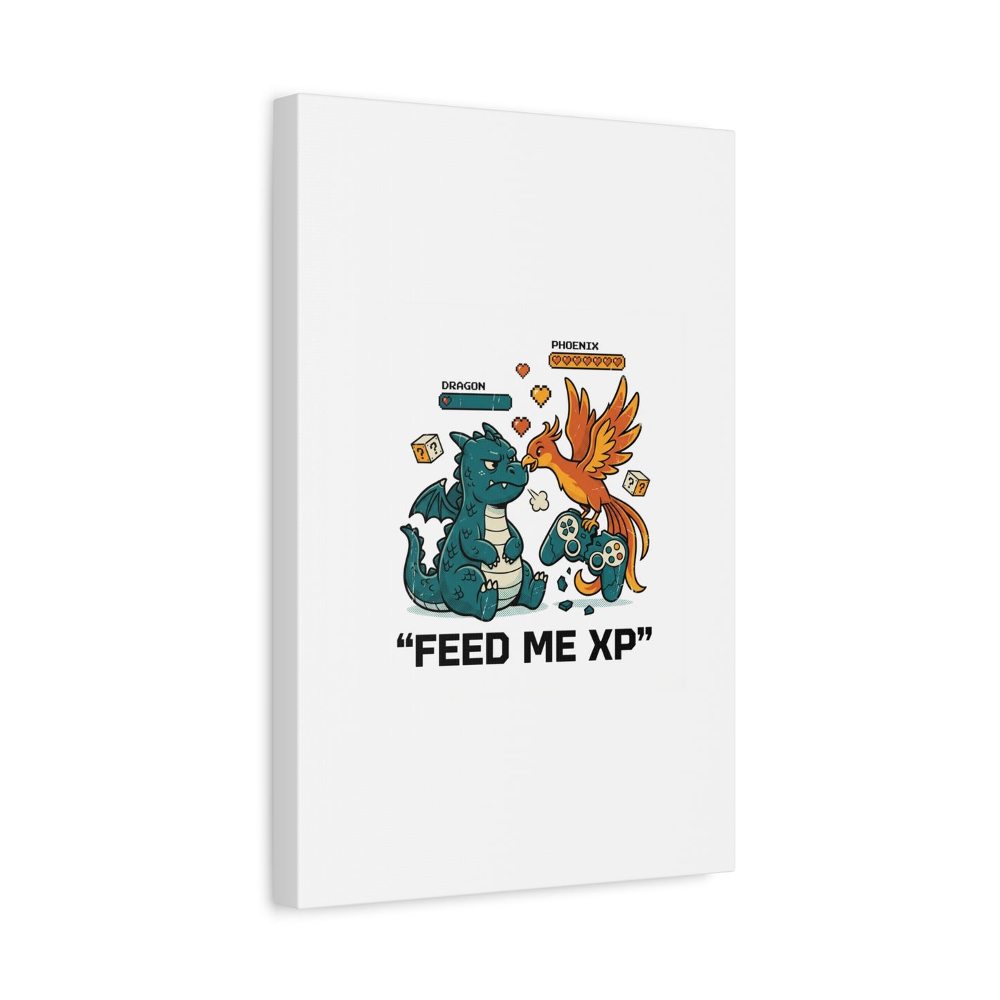 Feed Me XP Canvas | Gamer Dragon Phoenix Wall Art, Neon Meme Skate Style