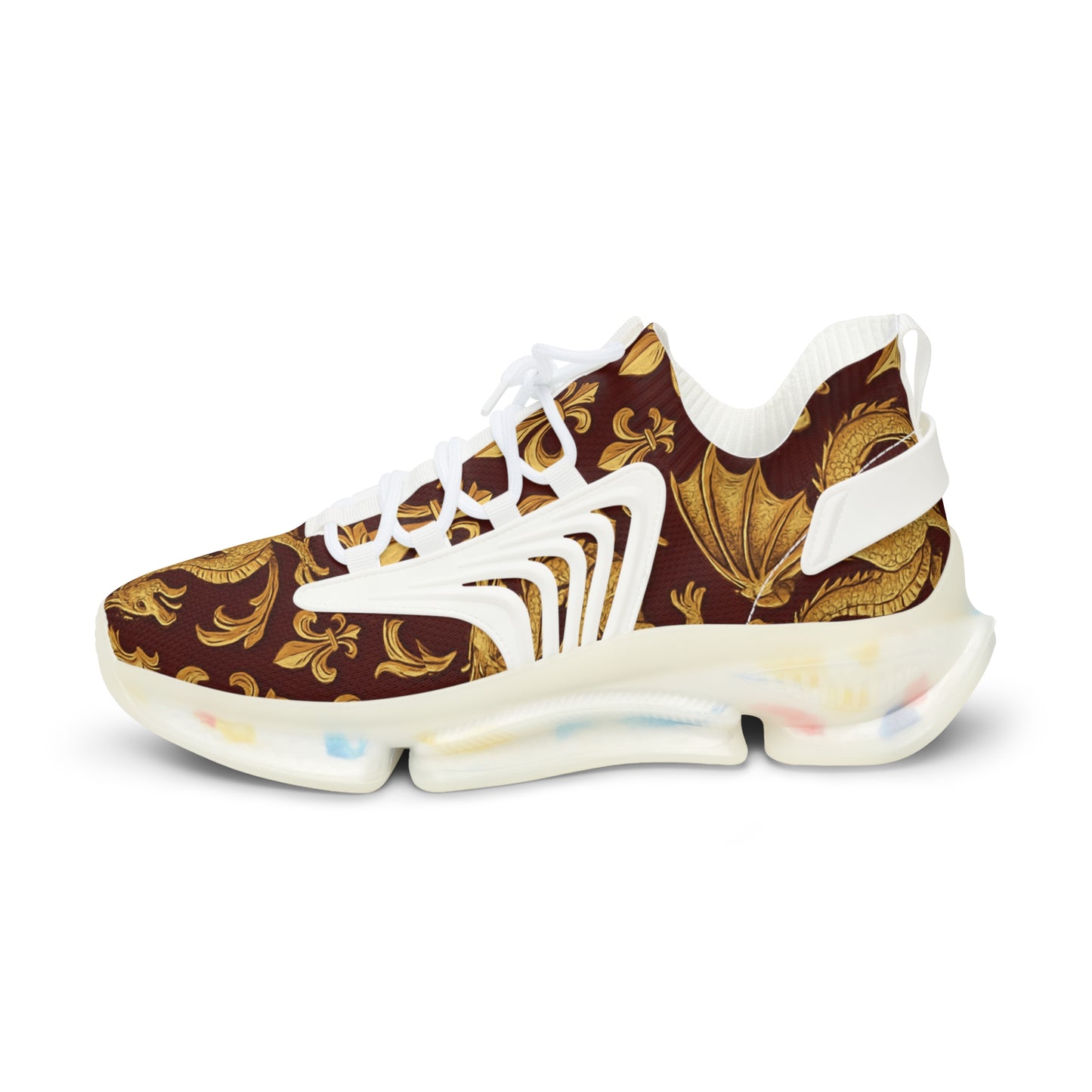 Stylish Men's Mesh Sneakers with Elegant Golden Dragon Design, Fitness Shoe, Casual Kick, Gift for Him, Trendy Footwear