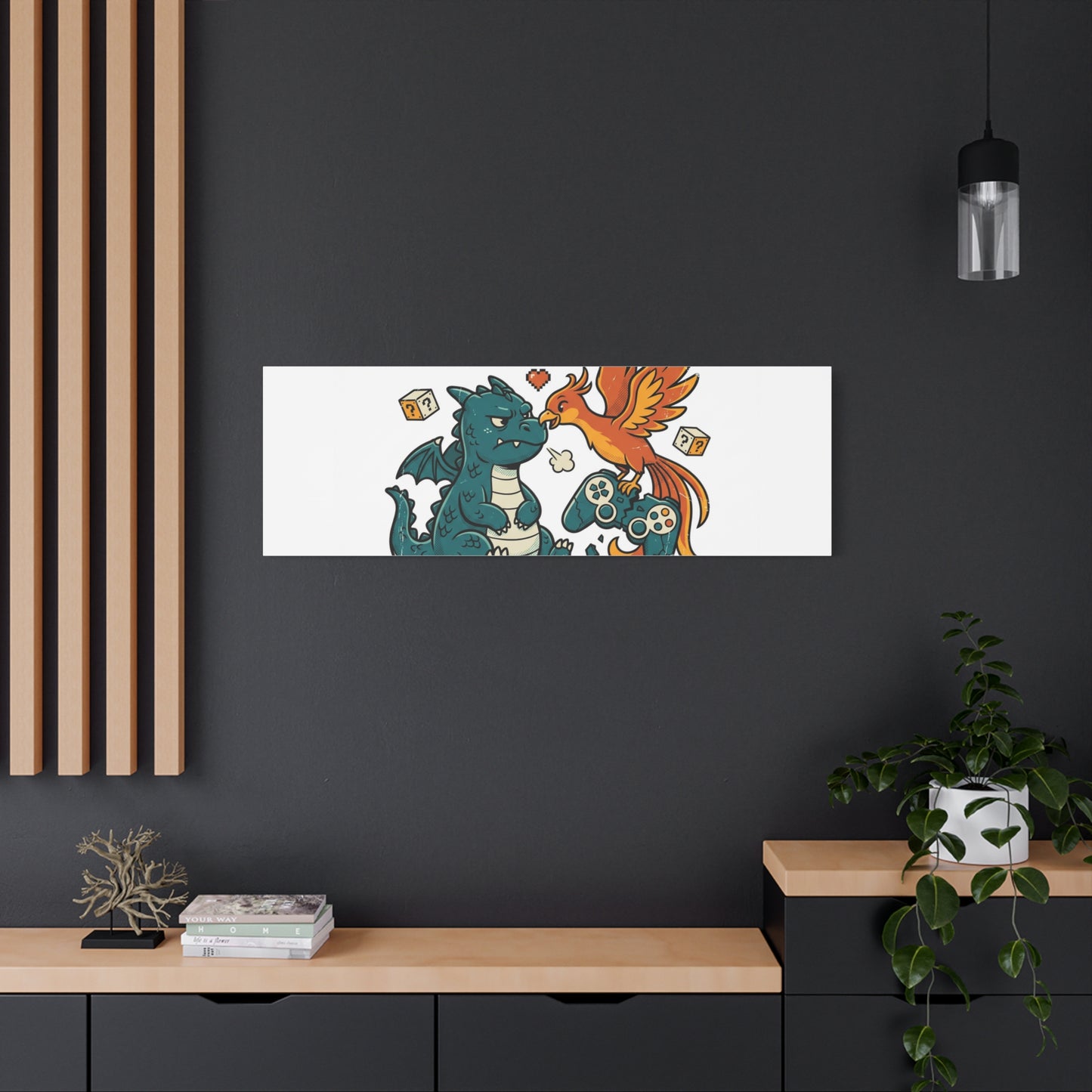 Feed Me XP Canvas | Gamer Dragon Phoenix Wall Art, Neon Meme Skate Style