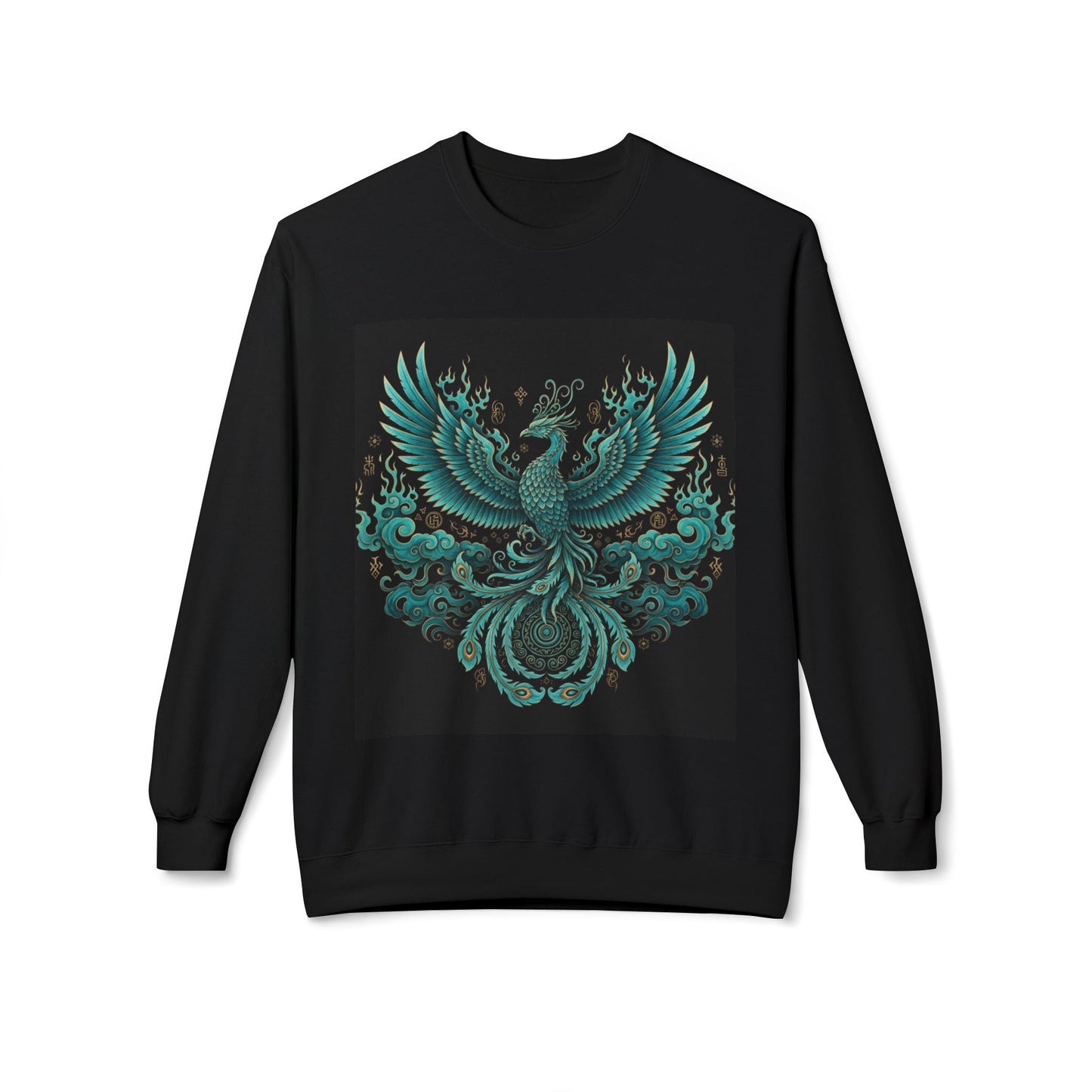 Phoenix Crest Crewneck Sweatshirt — Teal Mythic Bird Graphic
