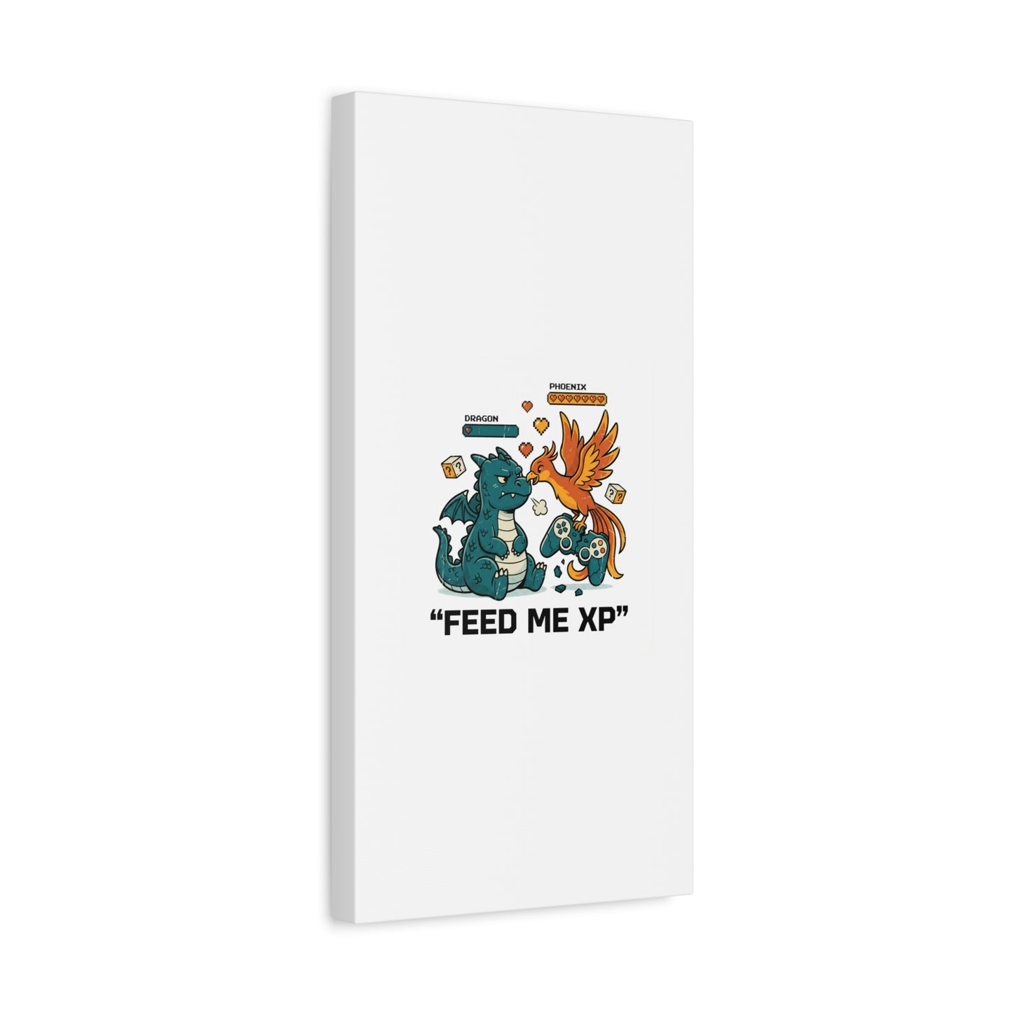 Feed Me XP Canvas | Gamer Dragon Phoenix Wall Art, Neon Meme Skate Style