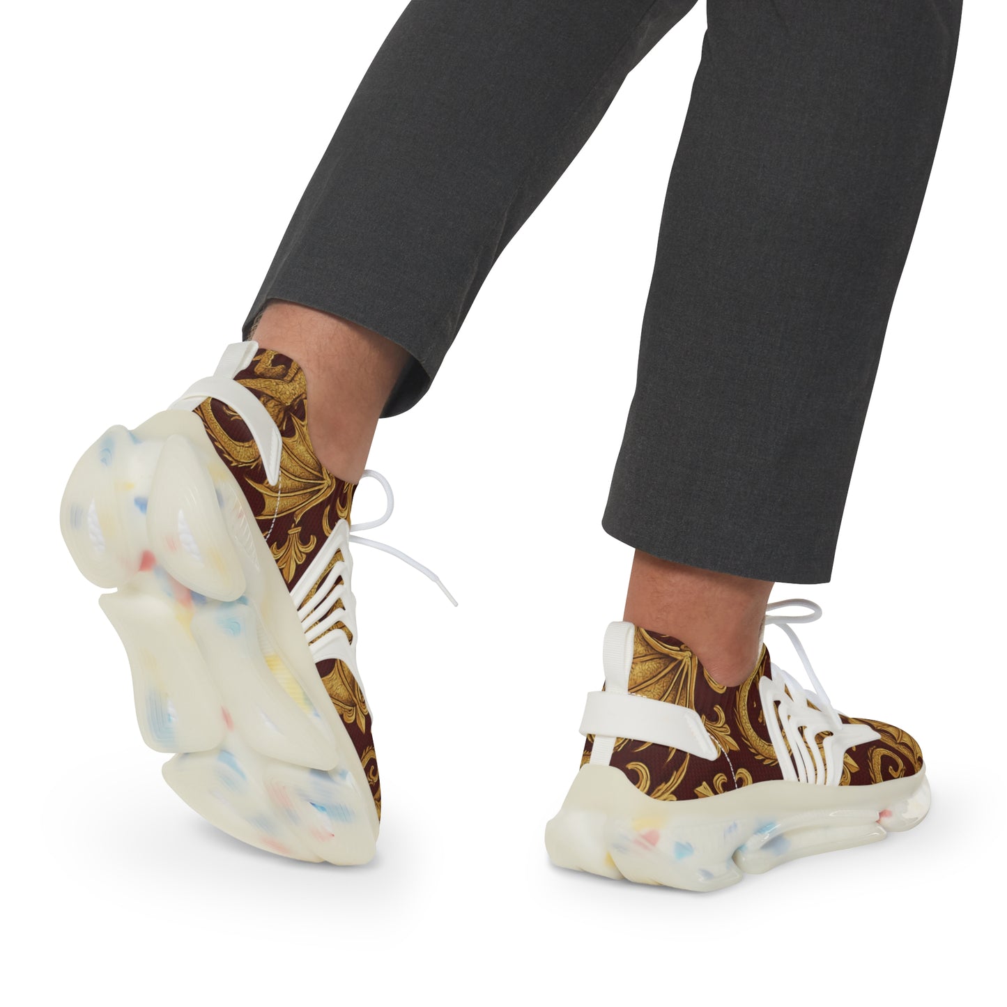 Stylish Men's Mesh Sneakers with Elegant Golden Dragon Design, Fitness Shoe, Casual Kick, Gift for Him, Trendy Footwear