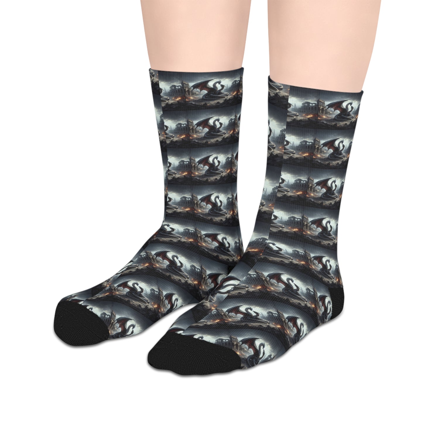 Fantasy Dragon Mid-Length Socks | Cozy Sock Gift, Arcane Art Socks, Unique Fashion Socks, Seasonal Gift for Gamers & Fantasy Lovers