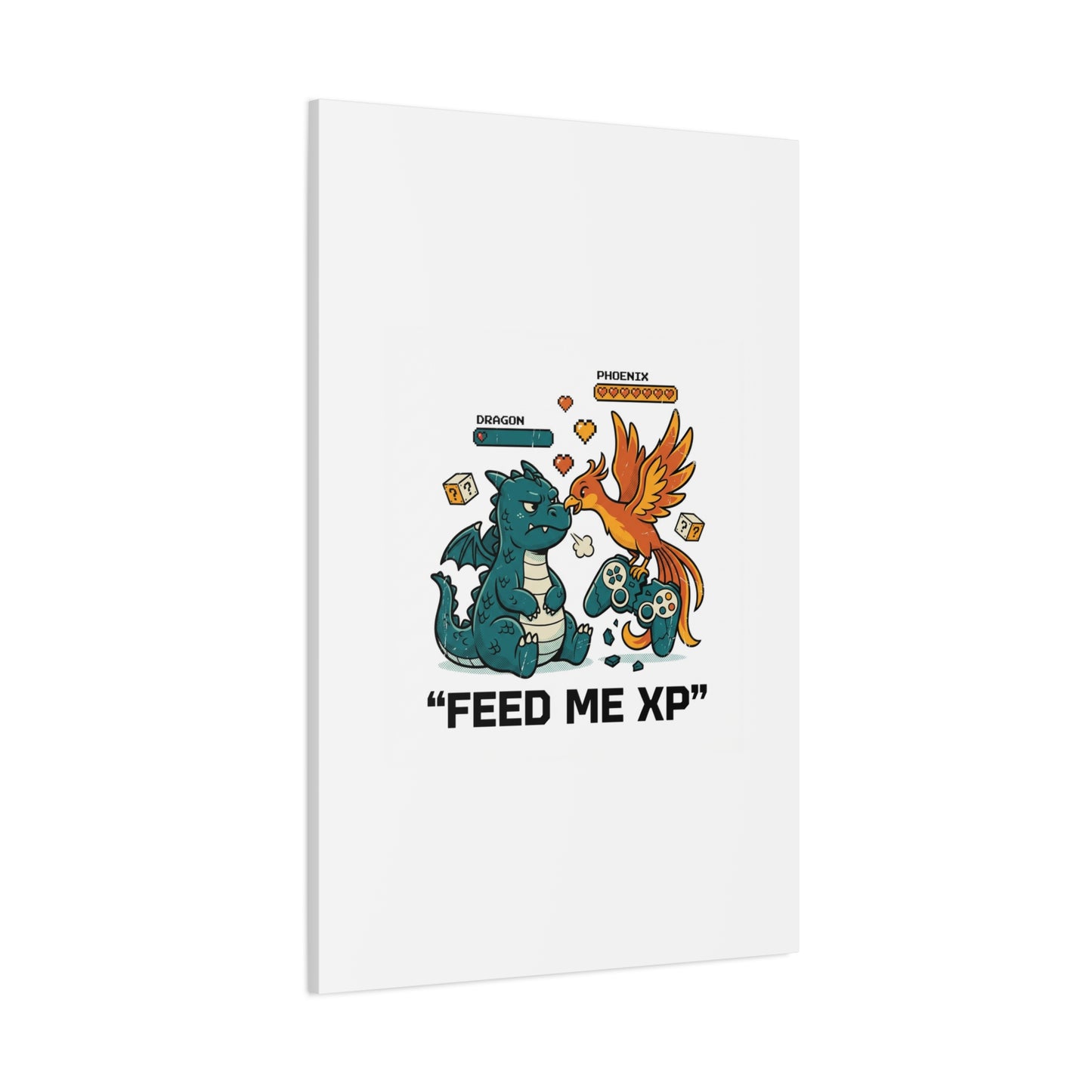 Feed Me XP Canvas | Gamer Dragon Phoenix Wall Art, Neon Meme Skate Style