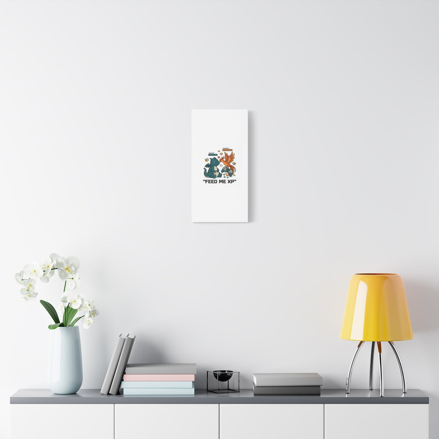 Feed Me XP Canvas | Gamer Dragon Phoenix Wall Art, Neon Meme Skate Style