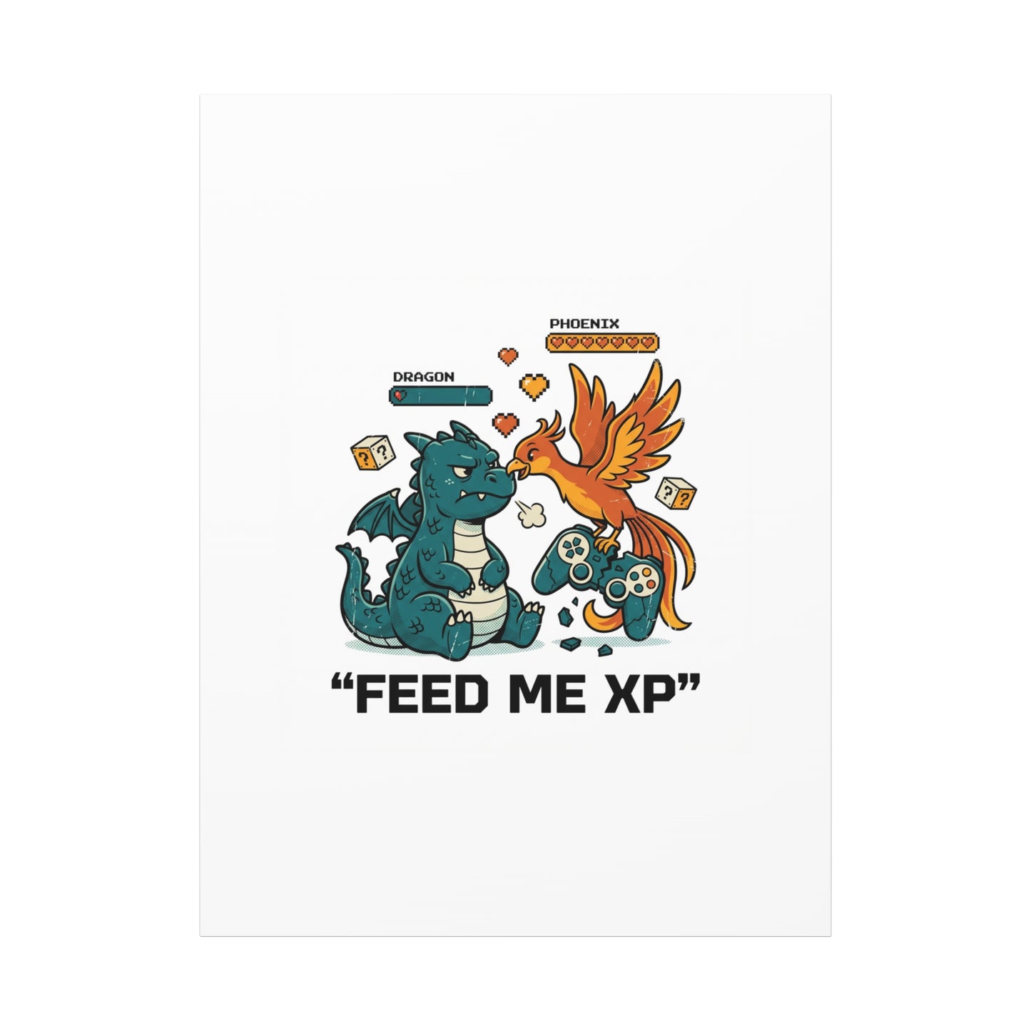 Feed Me XP Canvas | Gamer Dragon Phoenix Wall Art, Neon Meme Skate Style