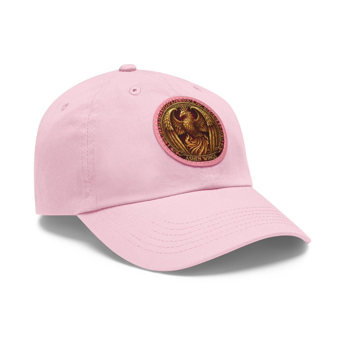 Ember Phoenix Leather Patch Dad Hat — Vintage Firebird Round Patch Cap
