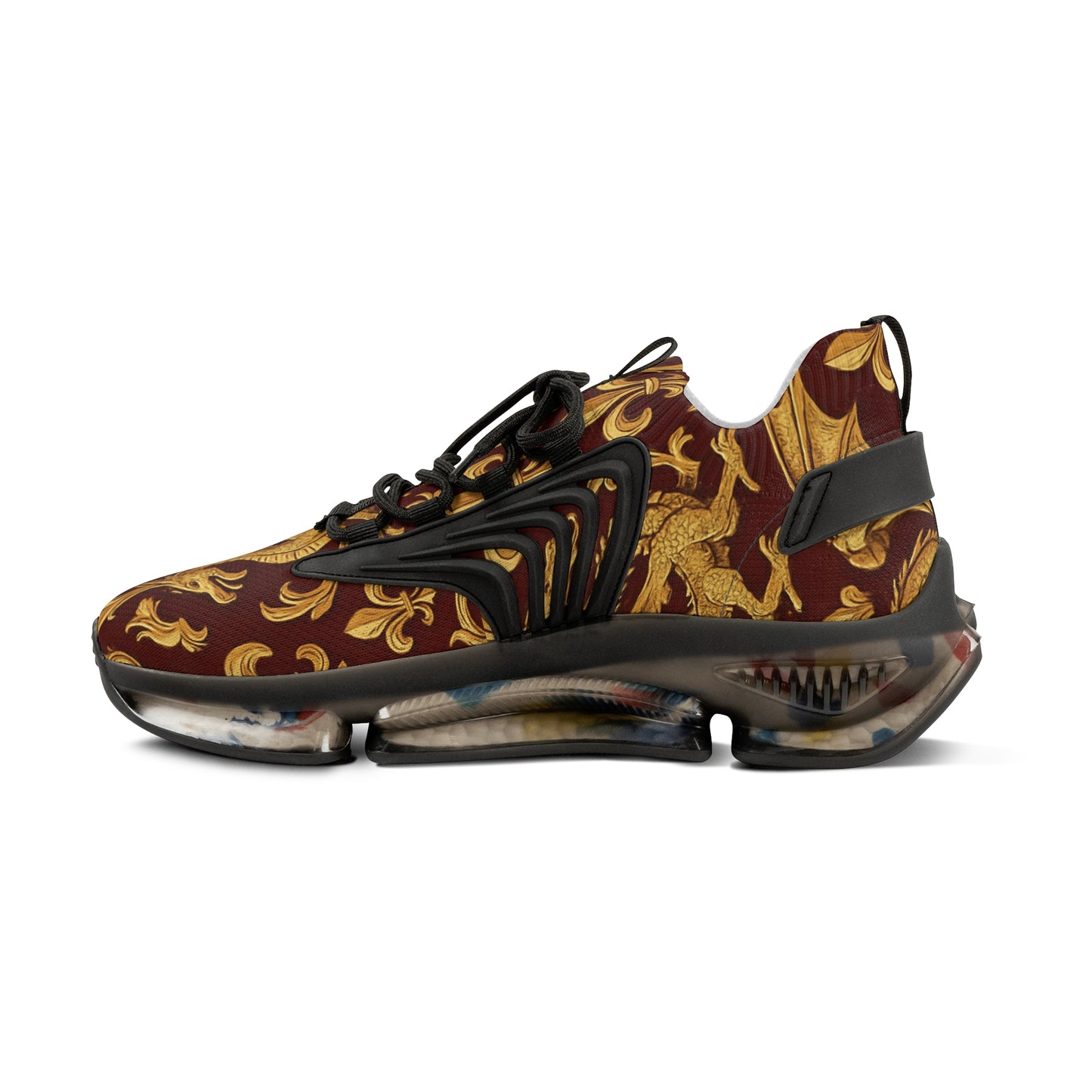 Stylish Men's Mesh Sneakers with Elegant Golden Dragon Design, Fitness Shoe, Casual Kick, Gift for Him, Trendy Footwear