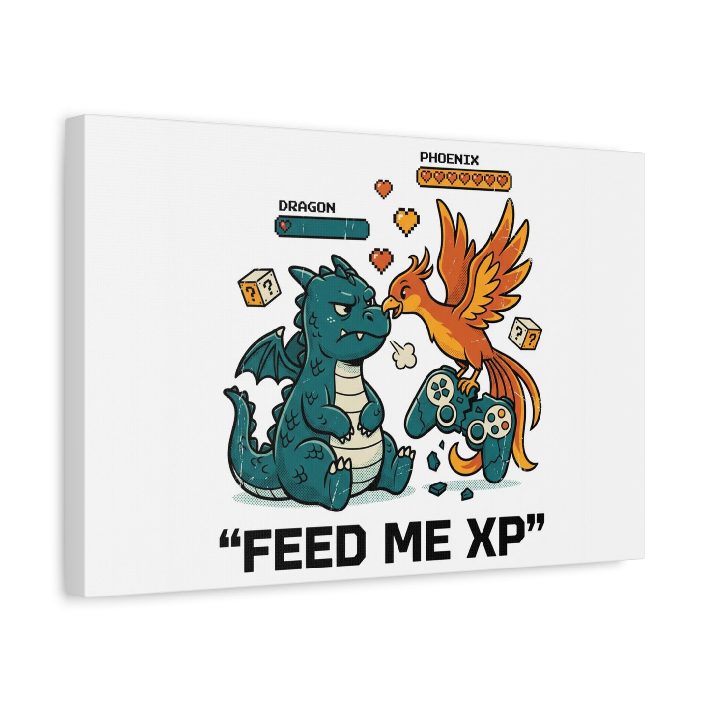 Feed Me XP Canvas | Gamer Dragon Phoenix Wall Art, Neon Meme Skate Style