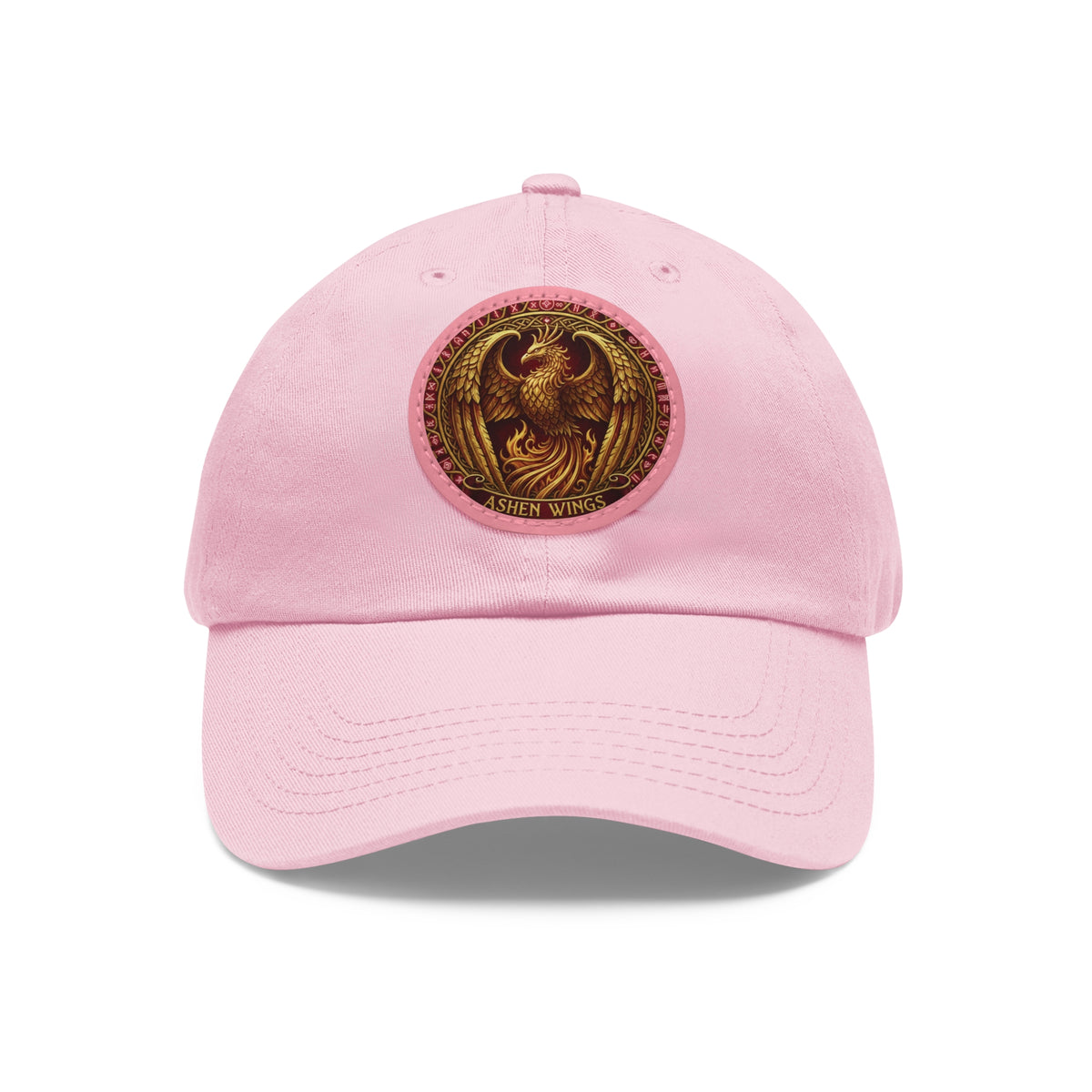Ember Phoenix Leather Patch Dad Hat — Vintage Firebird Round Patch Cap