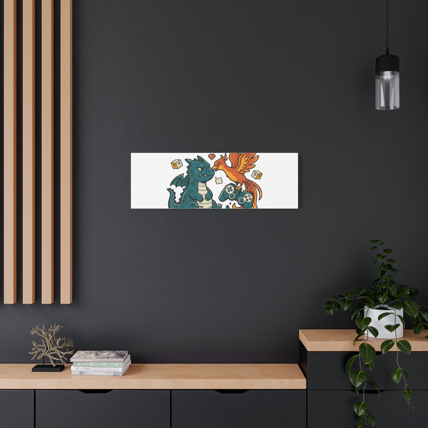 Feed Me XP Canvas | Gamer Dragon Phoenix Wall Art, Neon Meme Skate Style