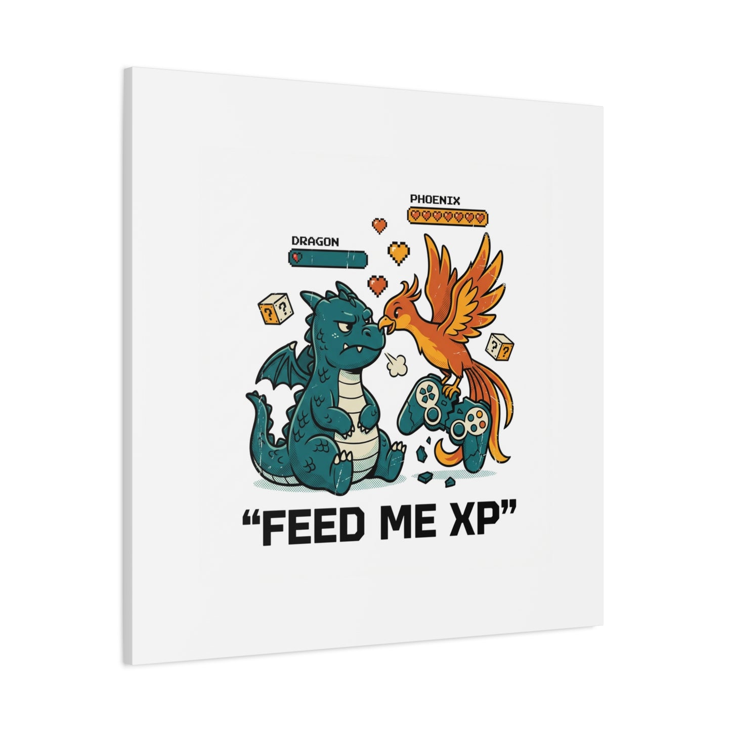 Feed Me XP Canvas | Gamer Dragon Phoenix Wall Art, Neon Meme Skate Style