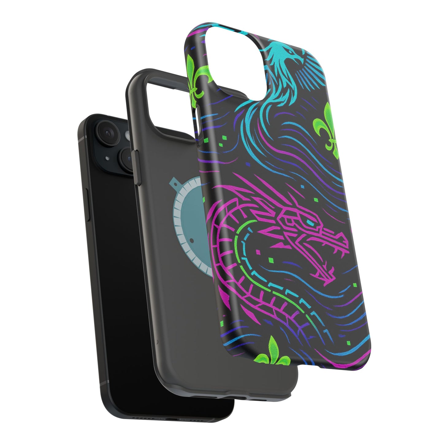 Dynamic Dragon Magnetic Phone Case | Colorful Floral Design | Gift for Gamers, Fantasy Lovers, Halloween, Unique Accessories