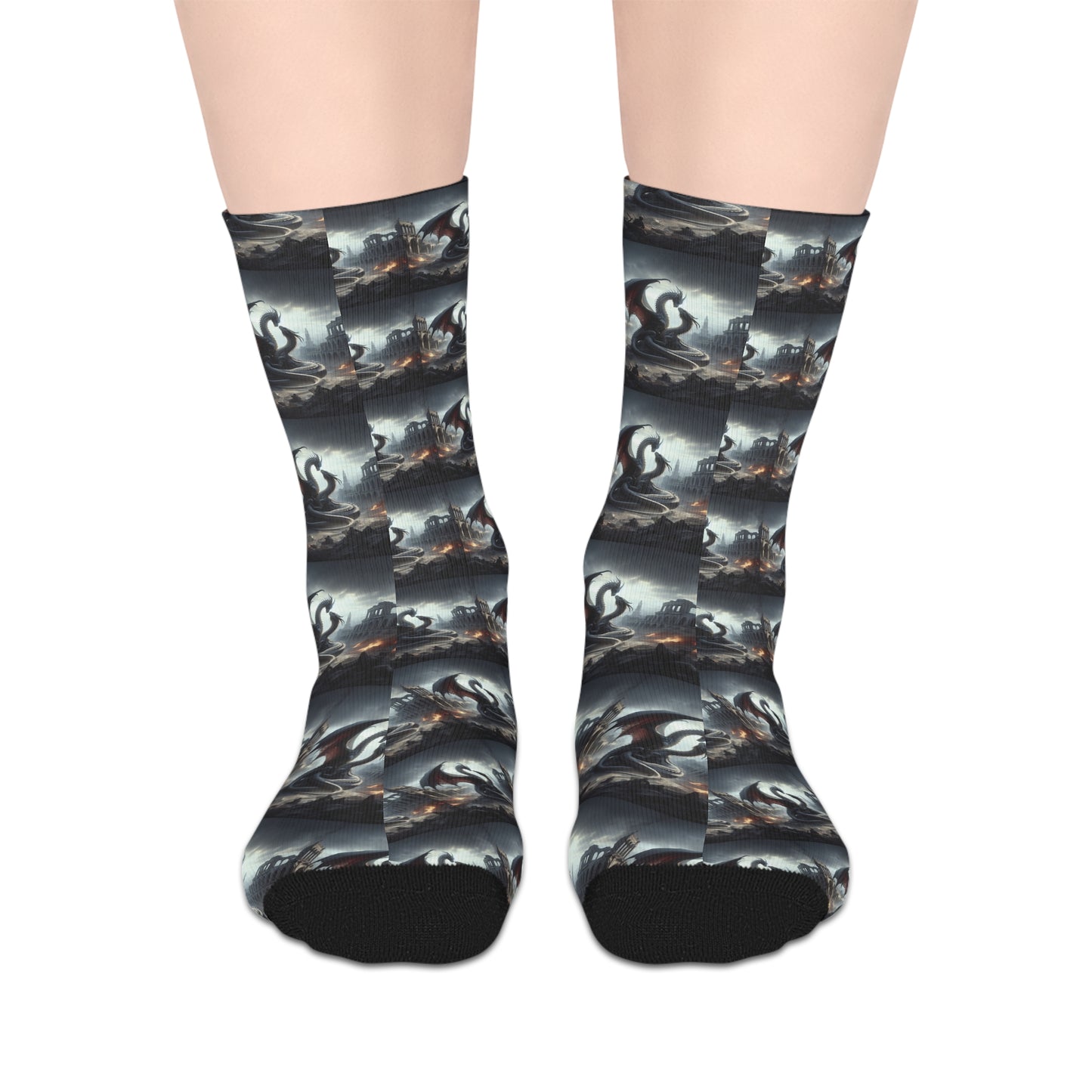 Fantasy Dragon Mid-Length Socks | Cozy Sock Gift, Arcane Art Socks, Unique Fashion Socks, Seasonal Gift for Gamers & Fantasy Lovers