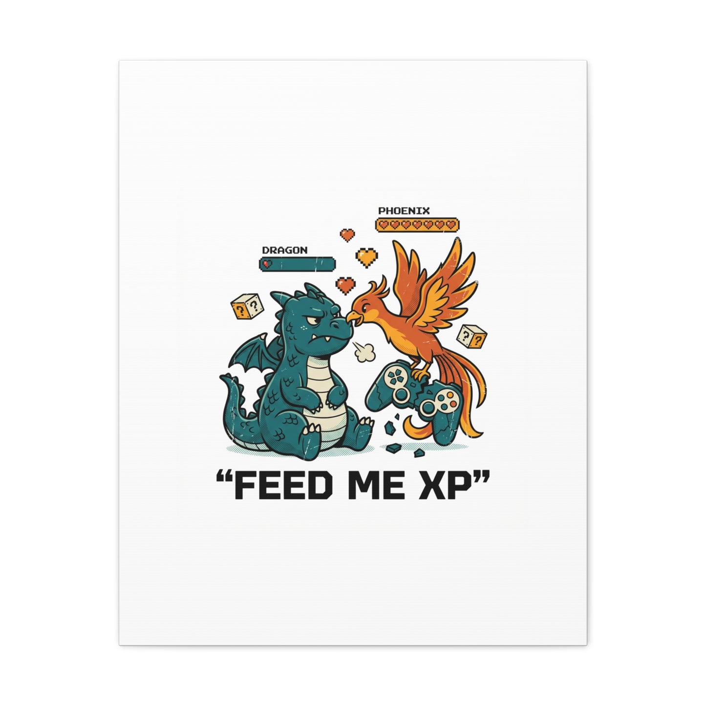 Feed Me XP Canvas | Gamer Dragon Phoenix Wall Art, Neon Meme Skate Style