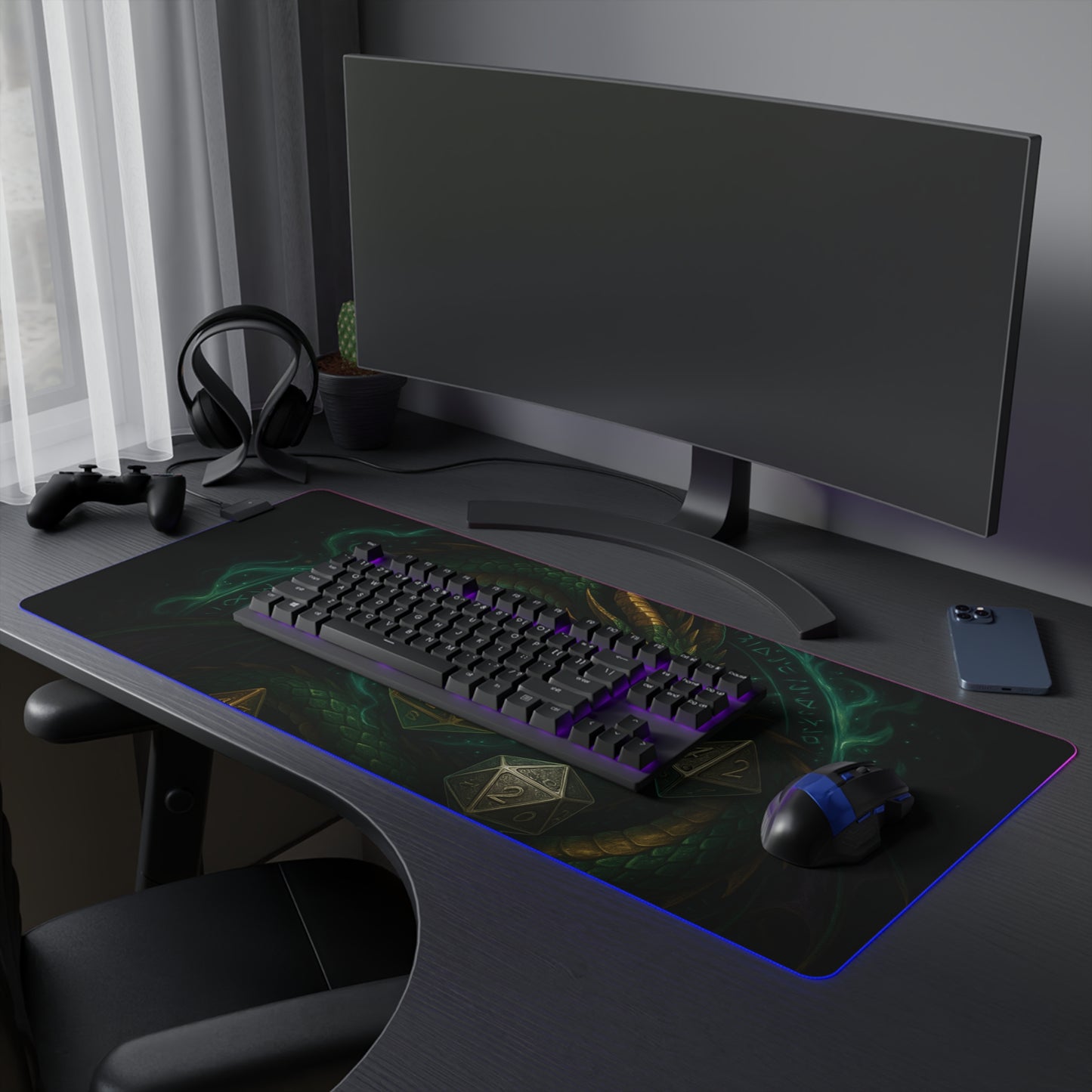 LED Gaming Mouse Pad with Dragon Design - Perfect for Gamers, Dungeons & Dragons, Gaming Setup, Gifts, Room Decor