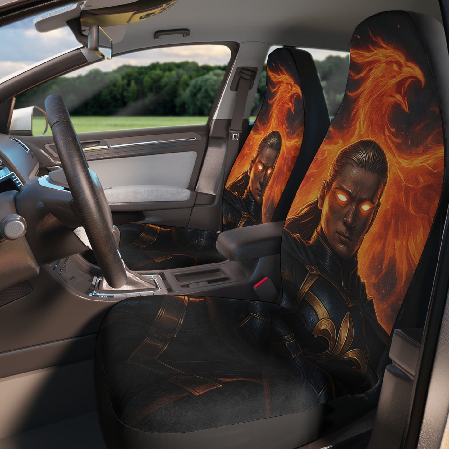 Phoenix Flame Polyester Car Seat Covers | Unique Auto Interior, Gift for Car Lovers, Cool Car Accessories, Bold Design, Car Decor