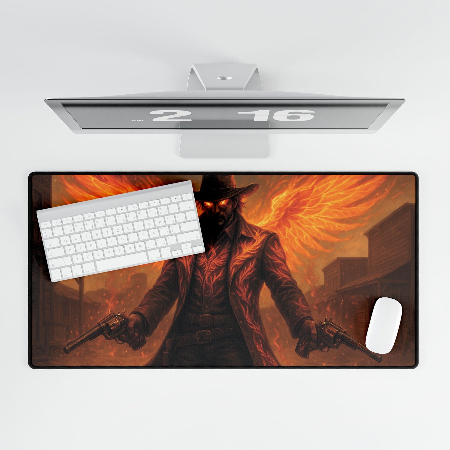 Stylish Gaming Desk Mat - Fiery Cowboy Design, Office Decor, Gamer Gift, Unique Desk Accessories, Halloween, Western Theme